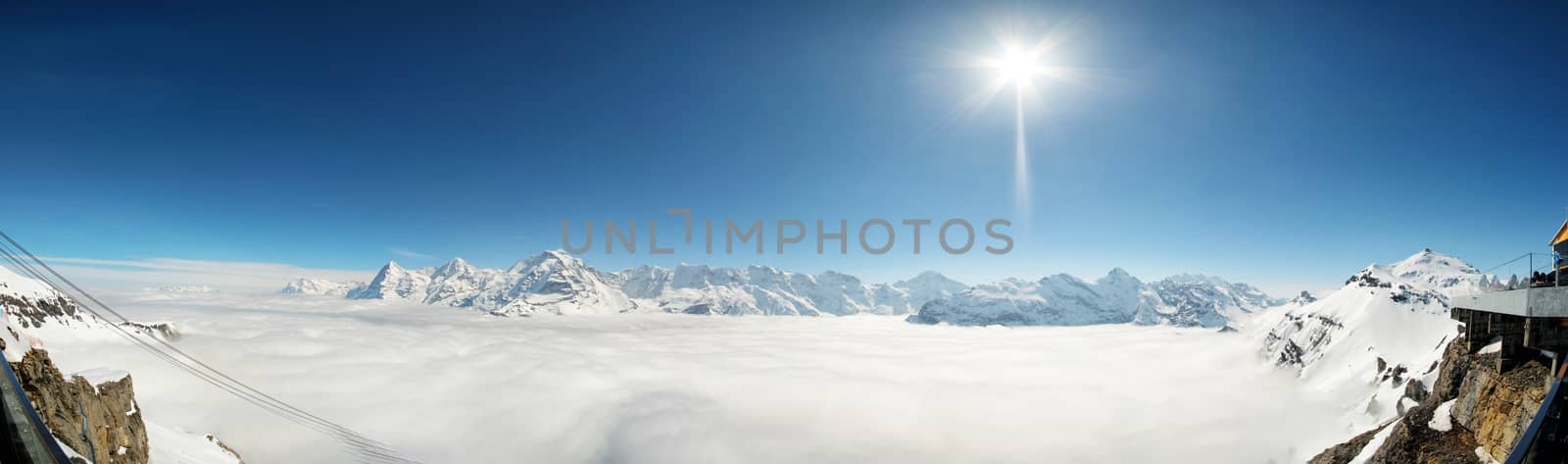Stunning Panoramic view Snow moutain of the Swiss Skyline from P by Surasak