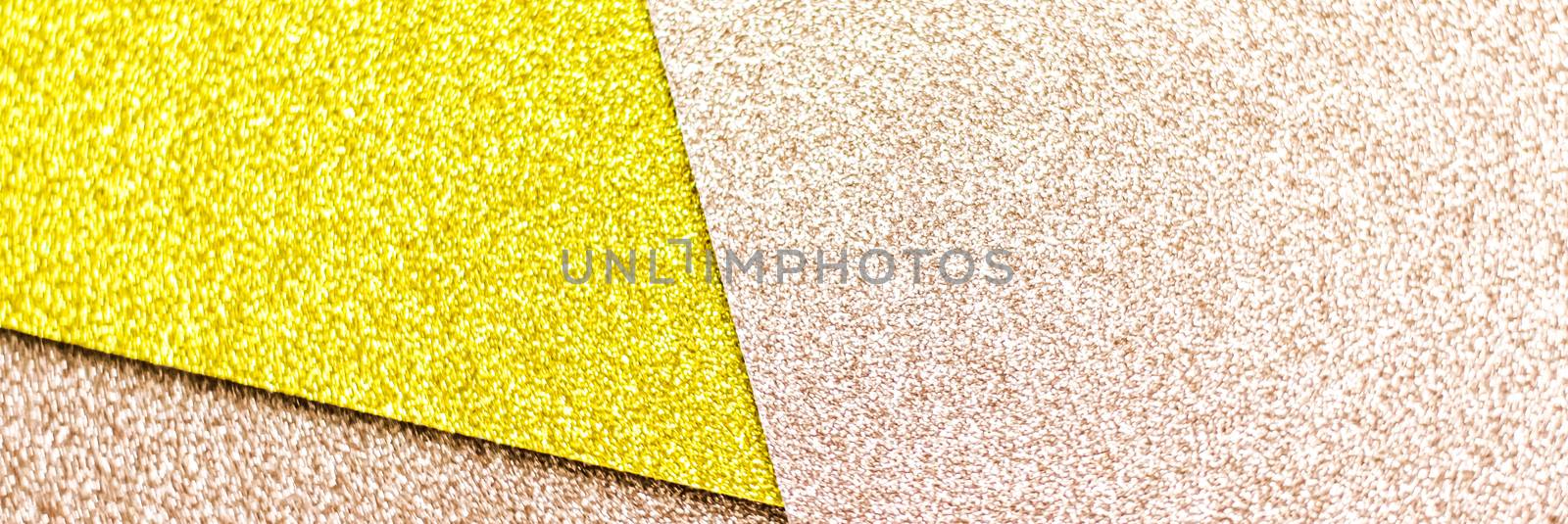 Blush pink and yellow shiny glitter paper background, abstract and holiday backdrop by Anneleven