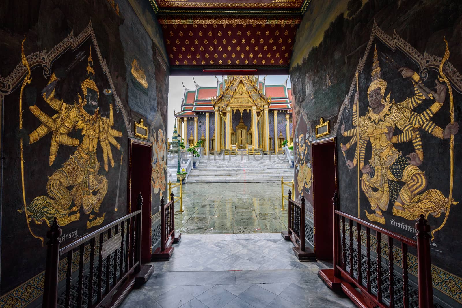 Panning view of Wat Phra Kaew or name The Temple of the Emerald   Buddha by rukawajung