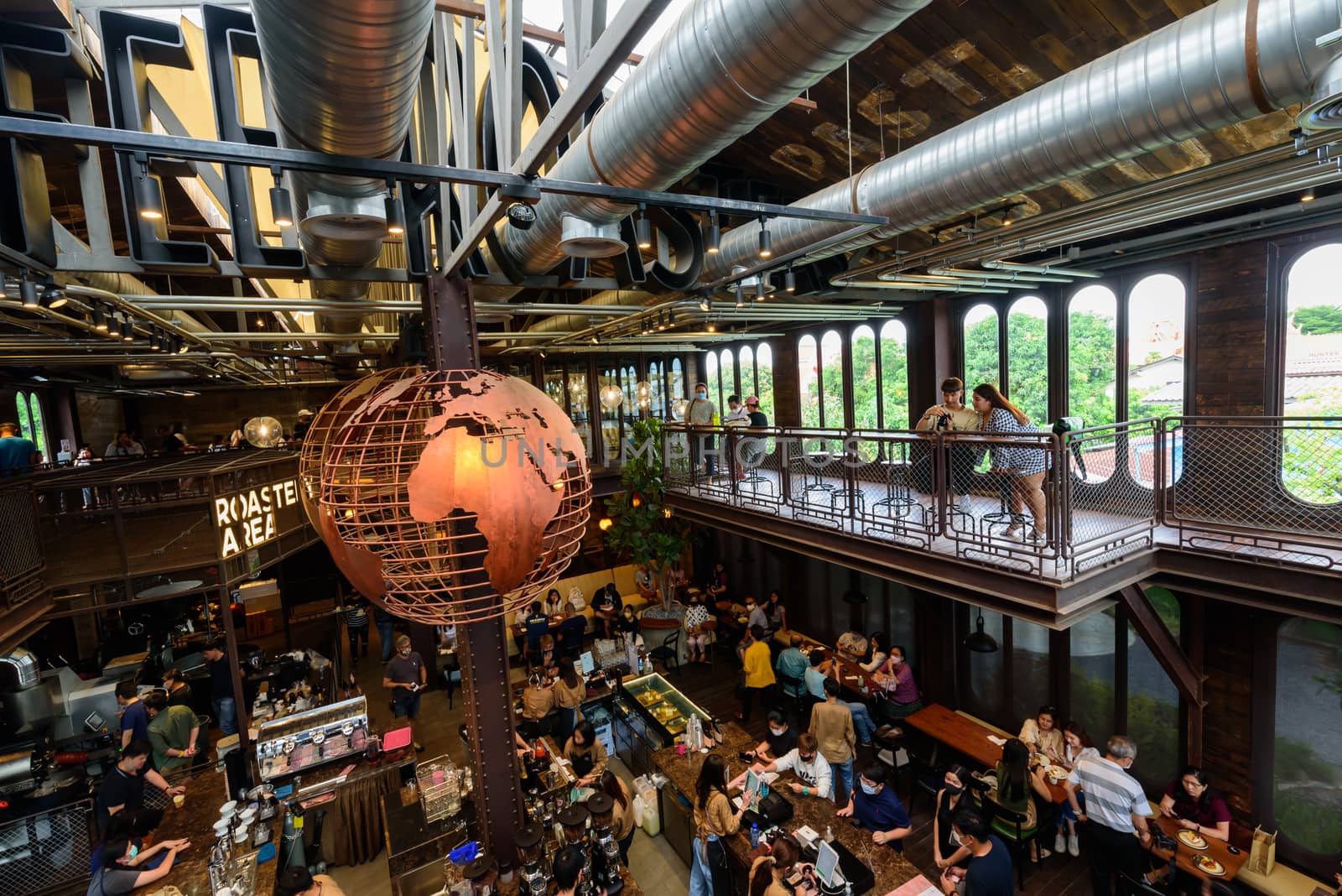 Bangkok, Thailand - 16 September, 2020: Inside of NANA Hunter Coffee Roasters with a lot customers