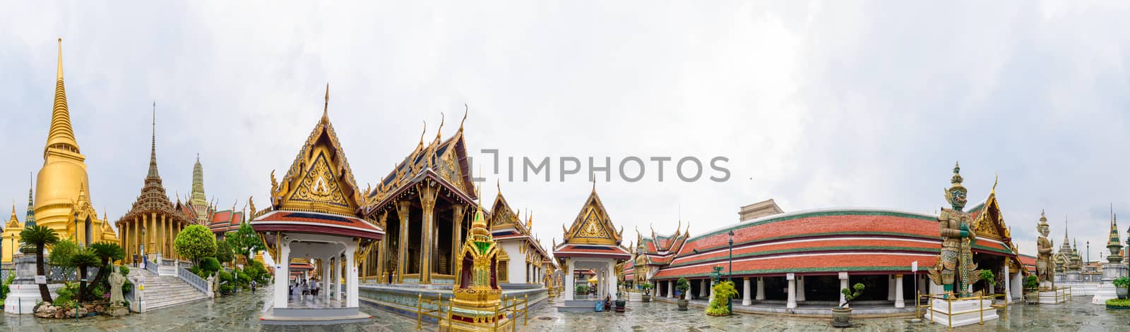 Panorama view of Wat Phra Kaew or name The Temple of the Emerald   Buddha by rukawajung