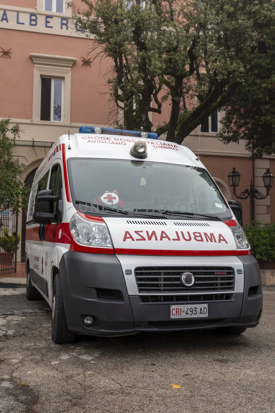 acquasparta,italy september 21 2020:ambulance for the rescue of people in the town of acquasparta