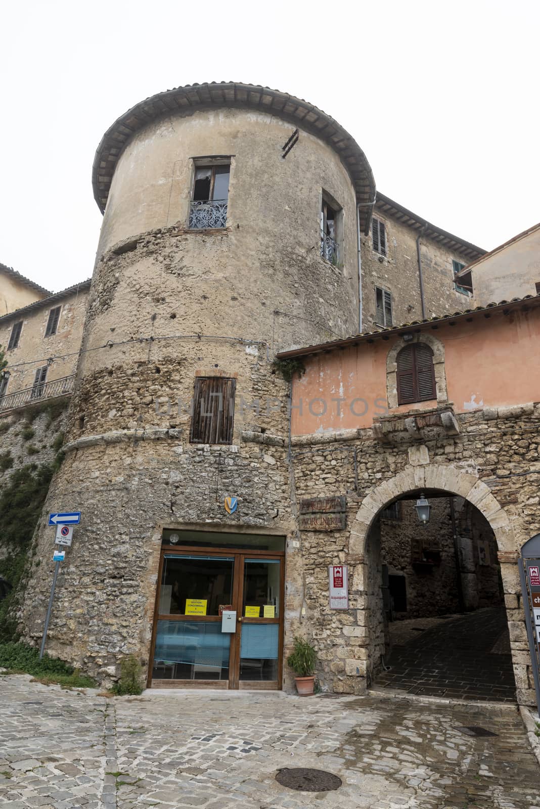 acquasparta,italy september 21 2020:entrance door in the historic center to the town of acquasaprta