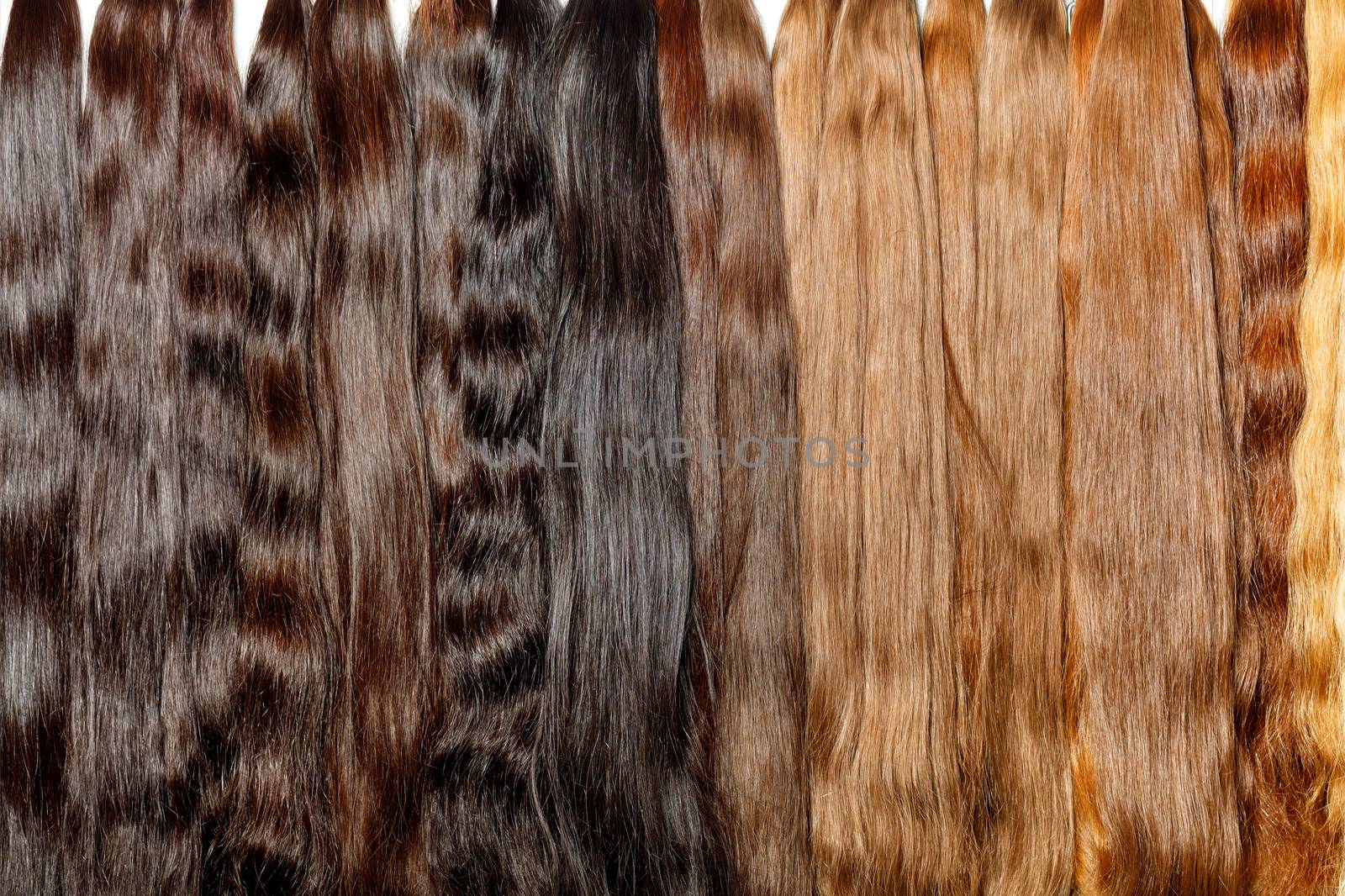 Bundles of healthy natural hair extensions, brown color, chocolate color, brown, shiny. by Sergii