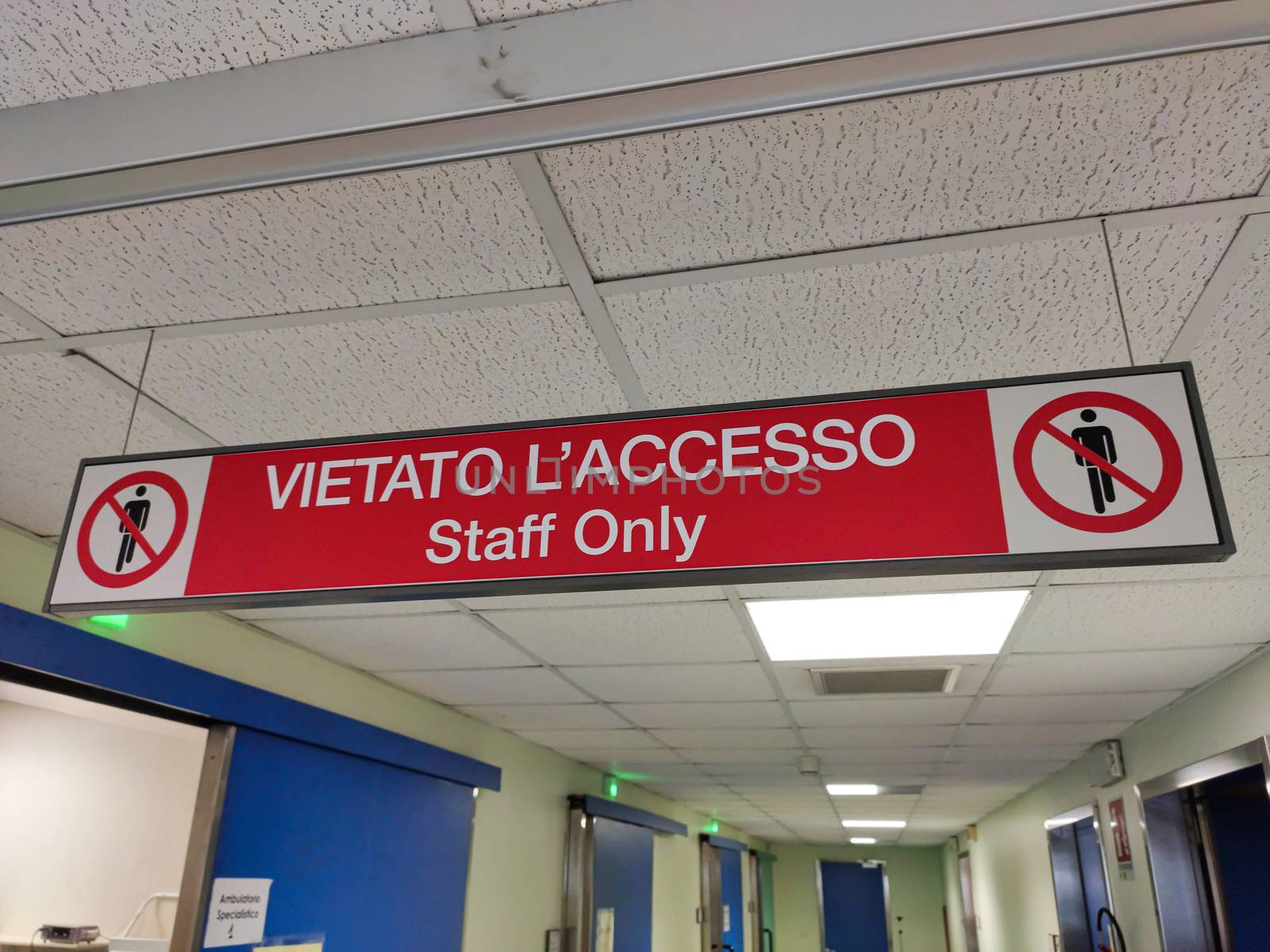 Staff only red sign detail in a Hospital interior