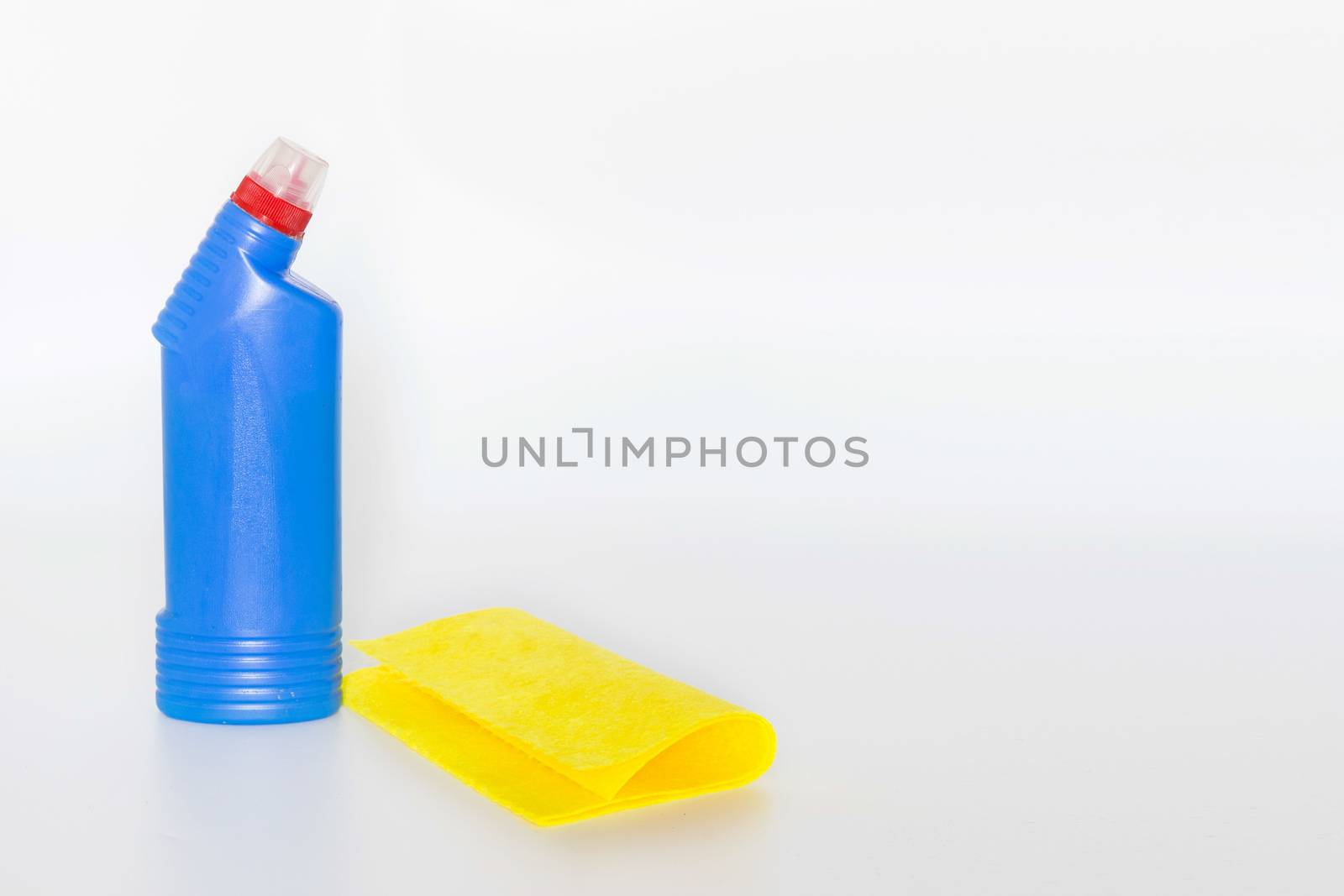 Plastic bottles with chemicals for home cleaning on a white background. by galinasharapova