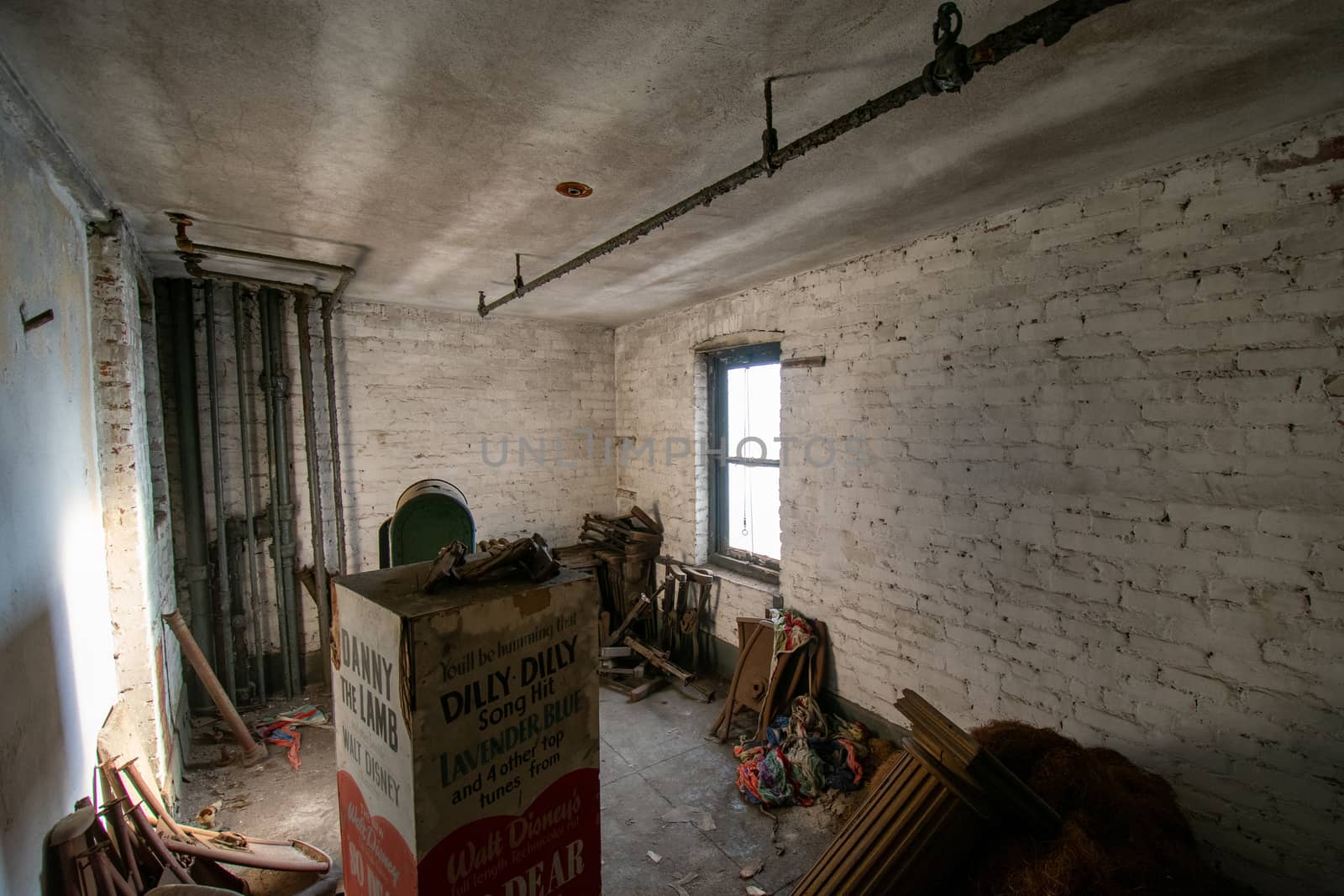 A Room in an Abandoned Theatre Full of Props Used in Plays Years by bju12290