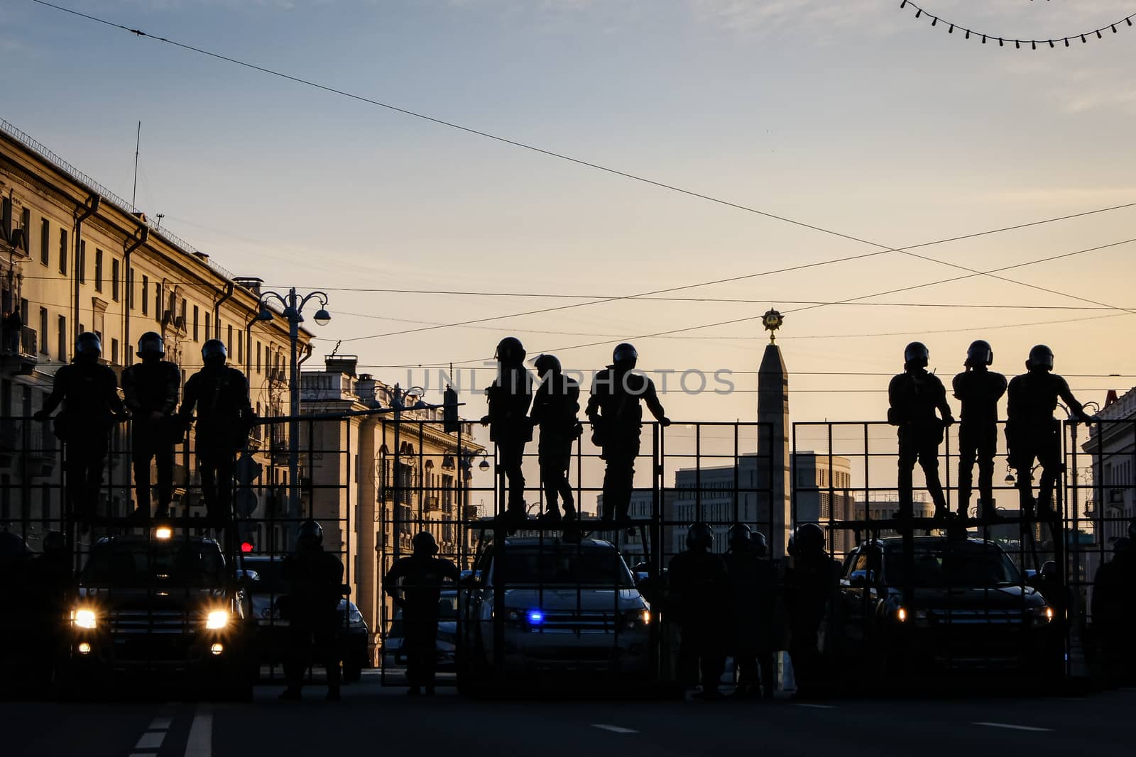 Riot police blocking the road for protesters. The army is blocking the city. by 9parusnikov