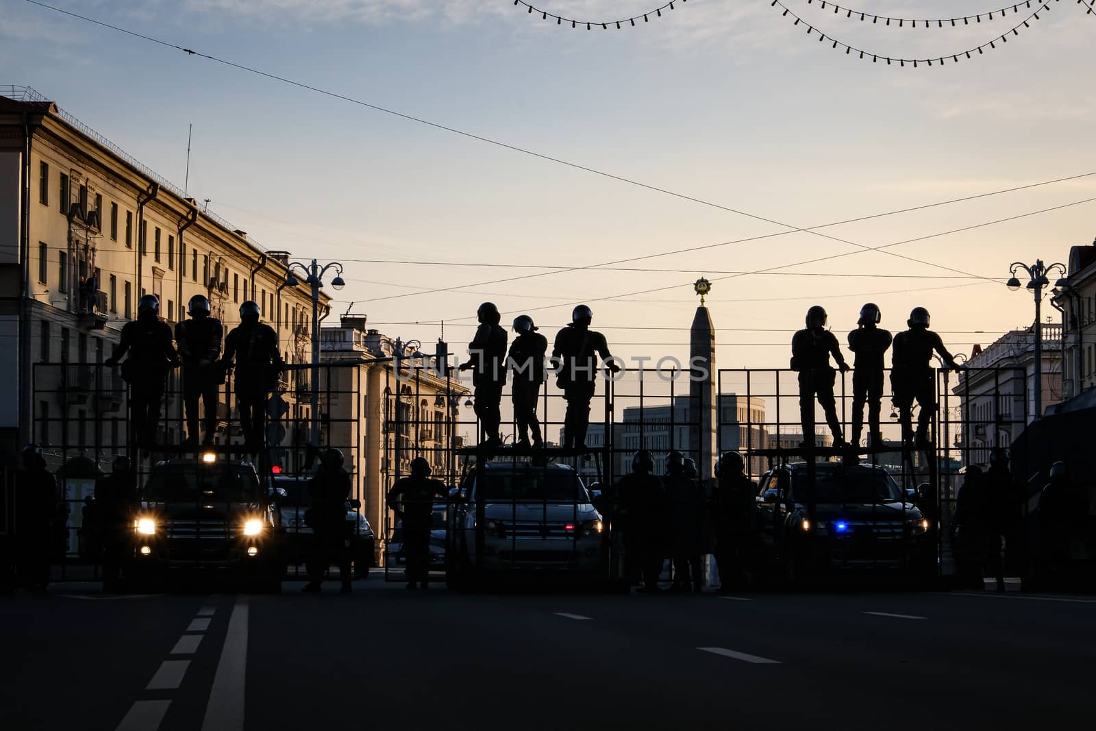 Riot police blocking the road for protesters. The army is blocking the city. by 9parusnikov