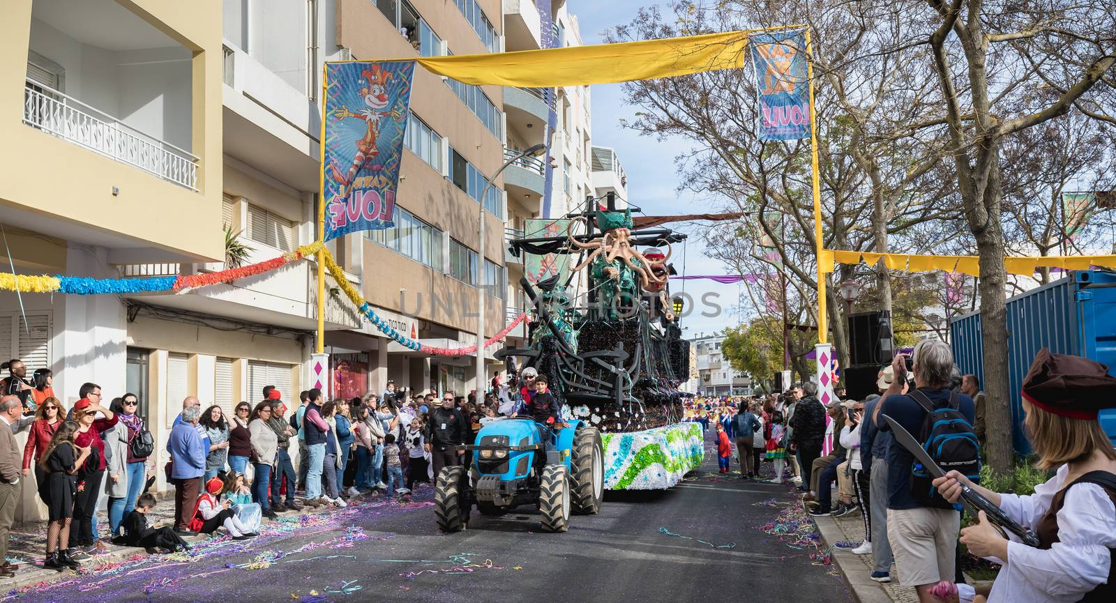 Pirate shipe loat parading in the street in carnival of Loule ci by AtlanticEUROSTOXX