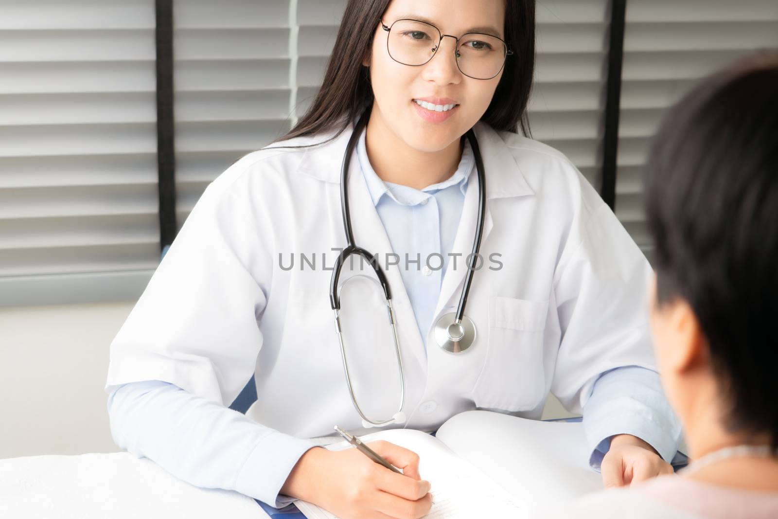 Doctor talking to patient hands closeup. Diagnostic, prevention of women diseases, healthcare, medical service and consultation