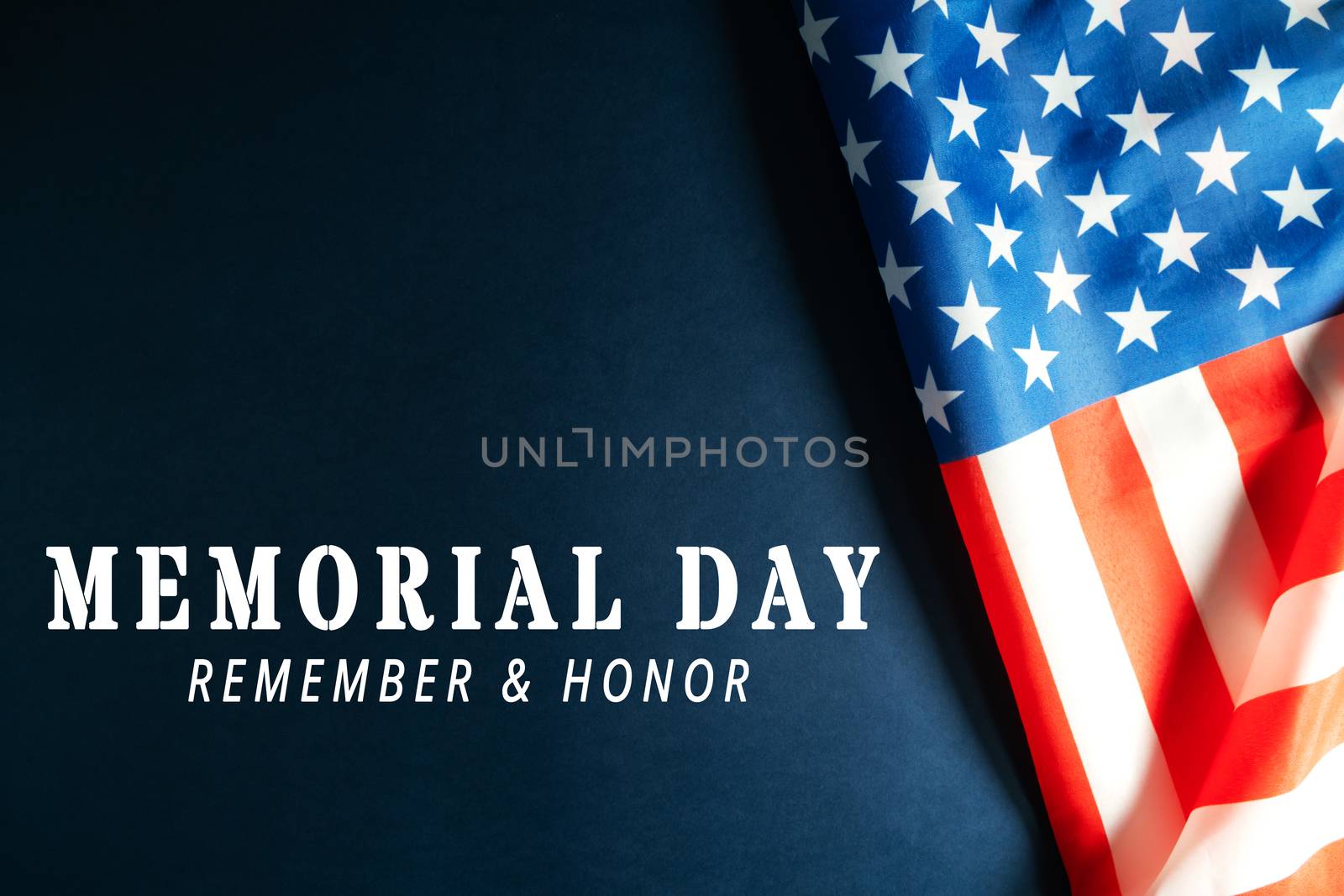 Memorial Day with American flag on blue background by psodaz