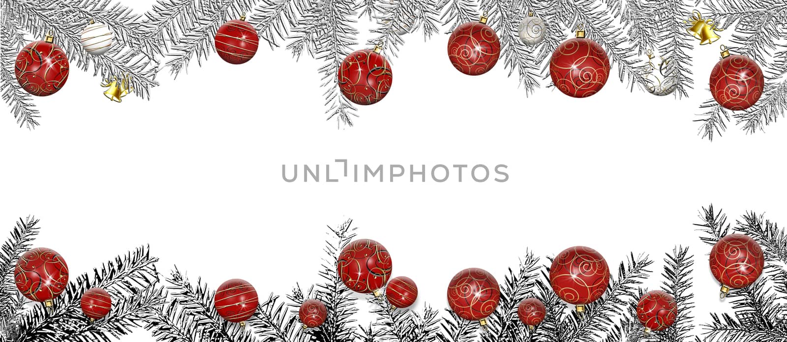 Christmas background with fir branch border with bells and Christmas decorations. by NelliPolk