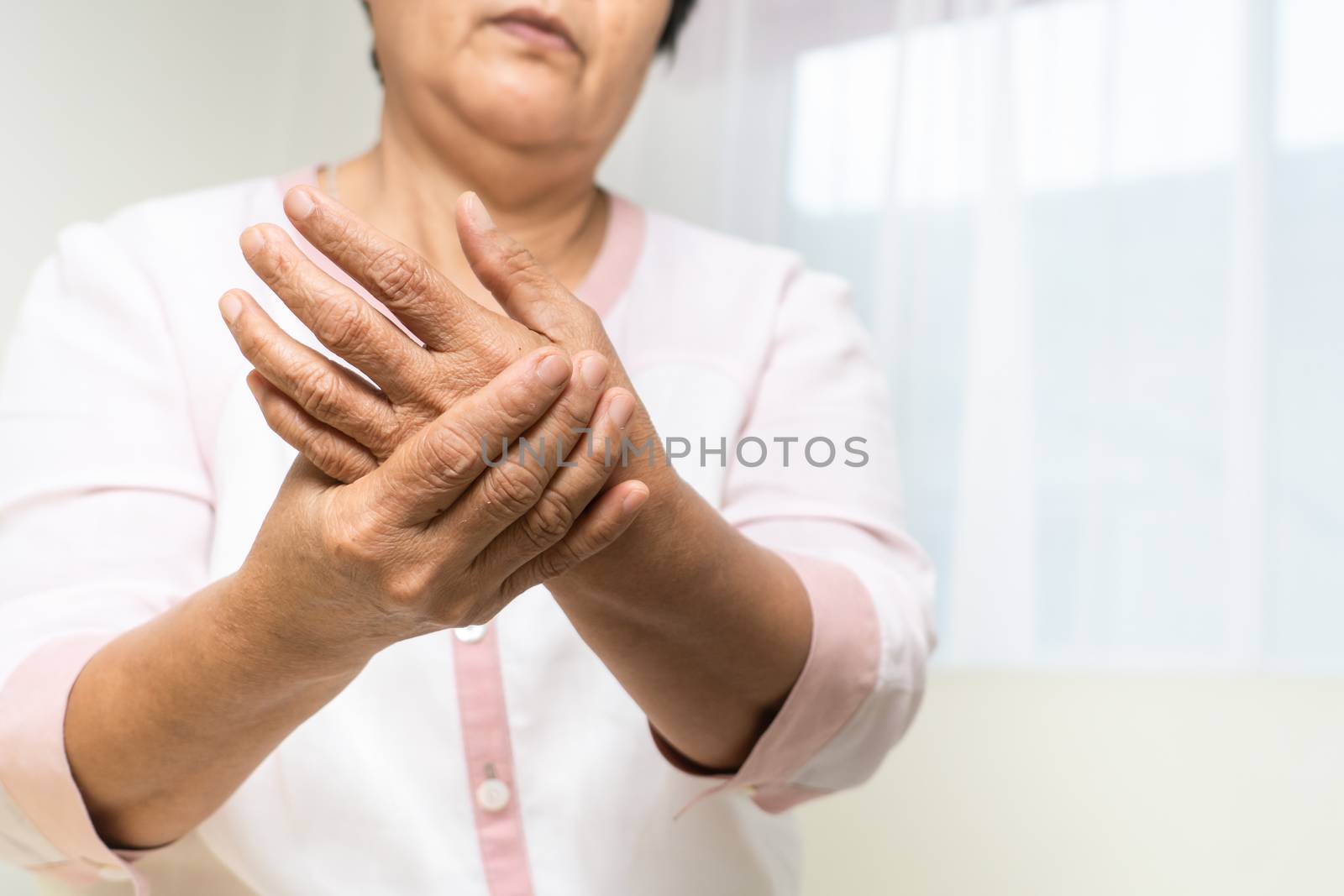 wrist hand pain of old woman, healthcare problem of senior concept