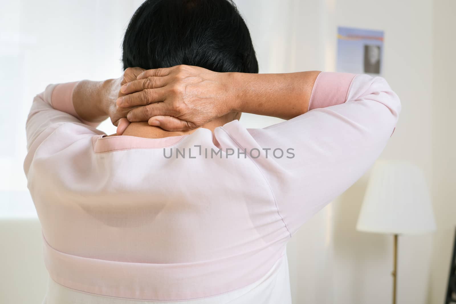 neck and shoulder pain of old woman, healthcare problem of senio by psodaz