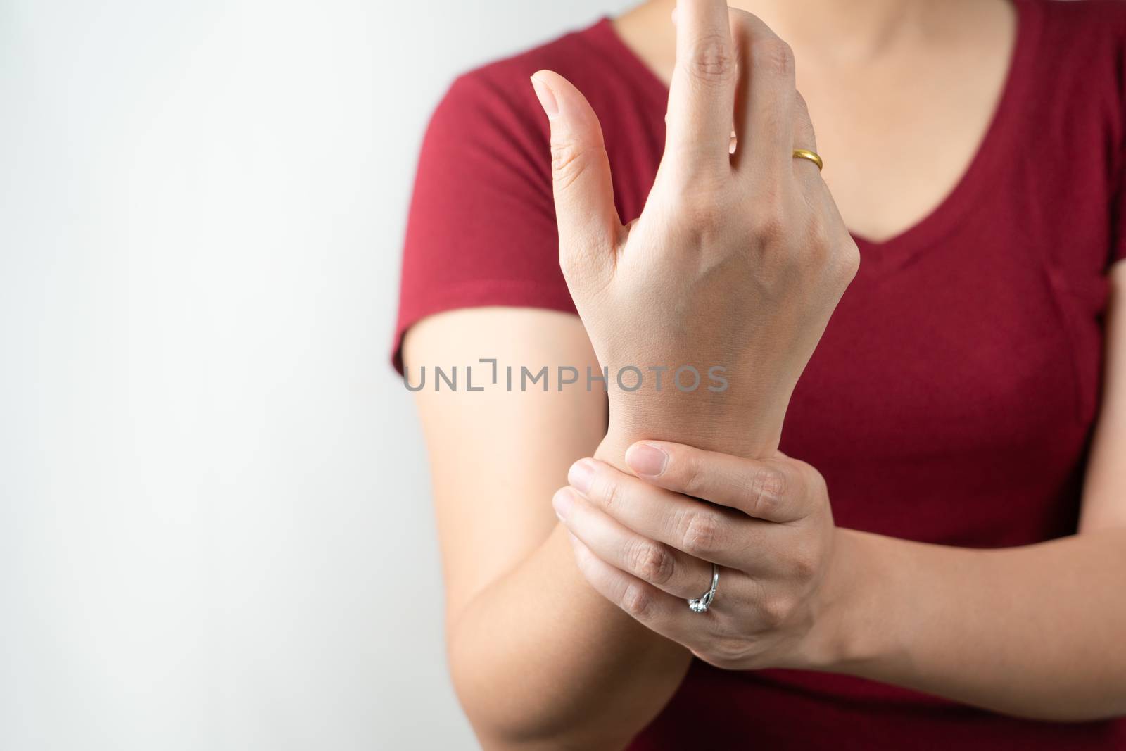 wrist arm pain, office syndrome of young woman, healthcare and medicine concept