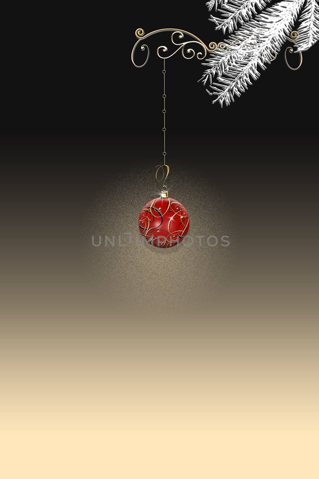 Elegant background with red Christmas balls and branch on black background by NelliPolk