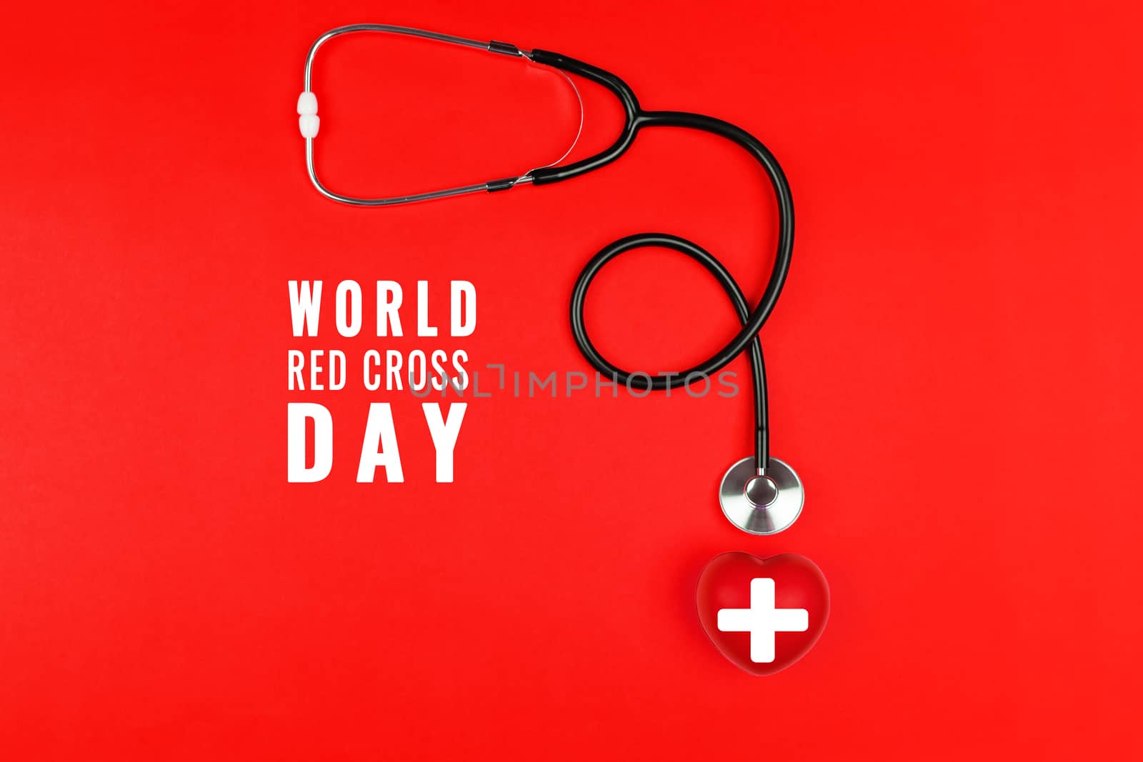 World red cross day concept Healthcare medical insurance with red heart and stethoscope