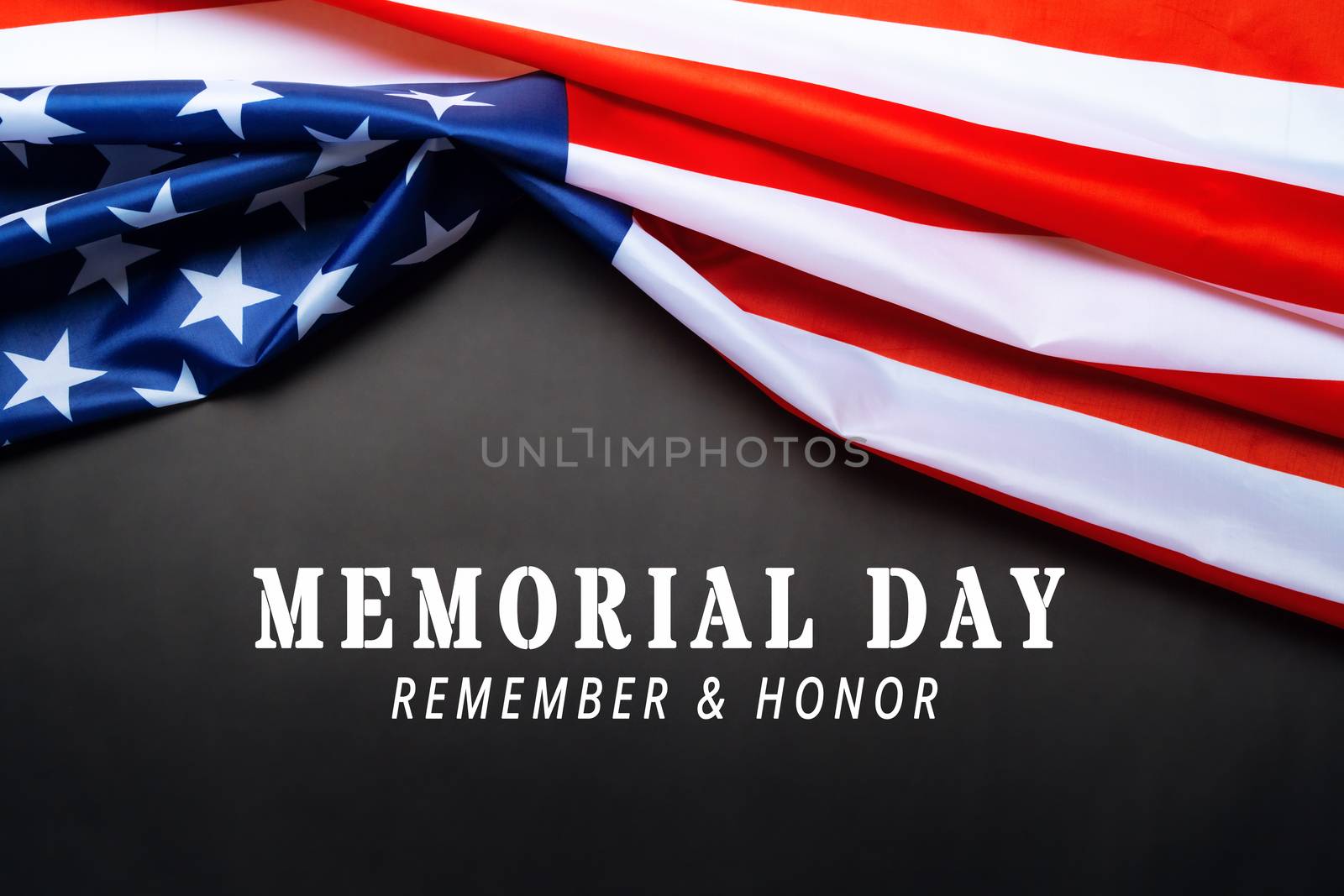 USA Memorial day and Independence day concept, United States of America flag on black background