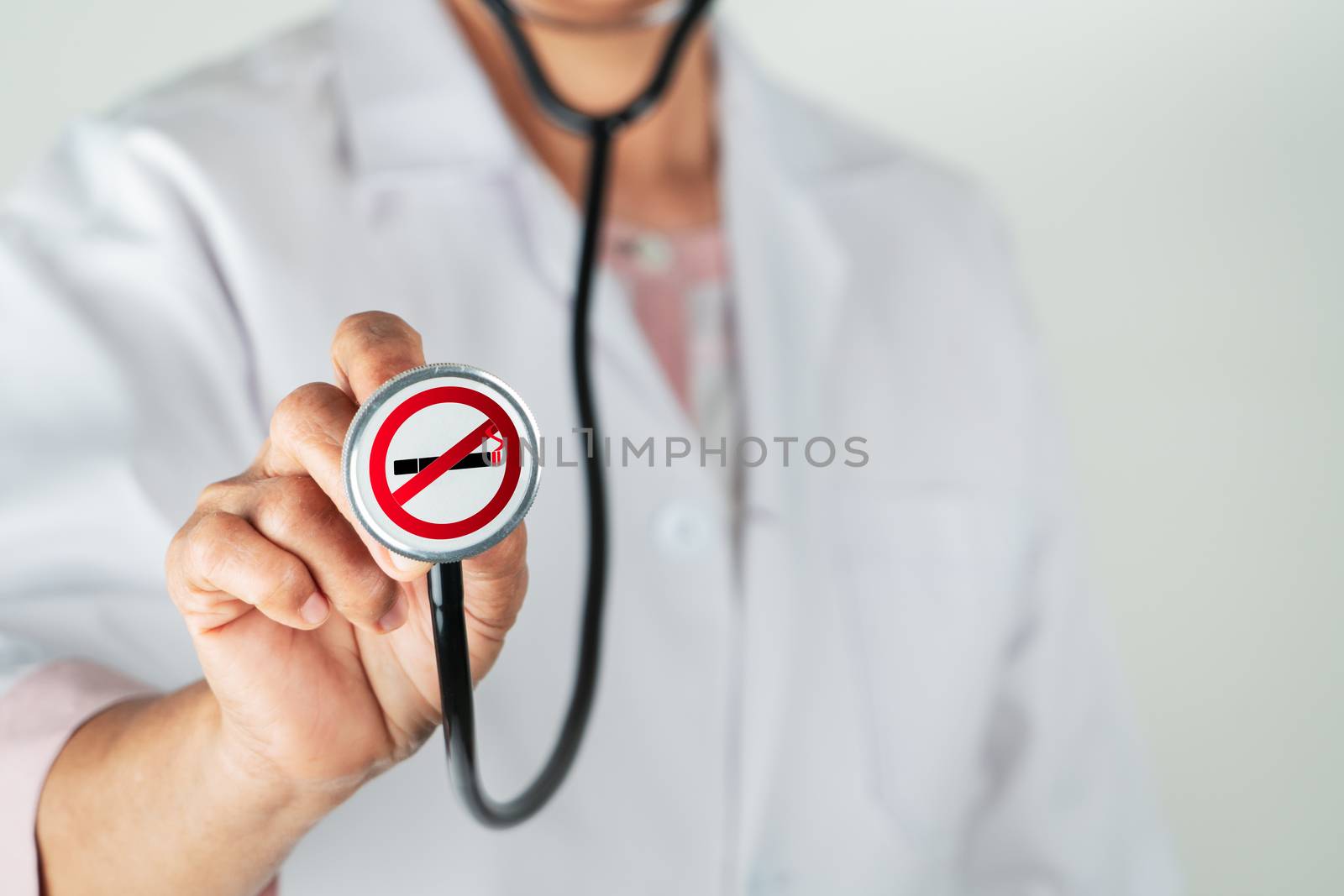 Quit smoking, no tobacco day, no smoking sign on stethoscope by psodaz