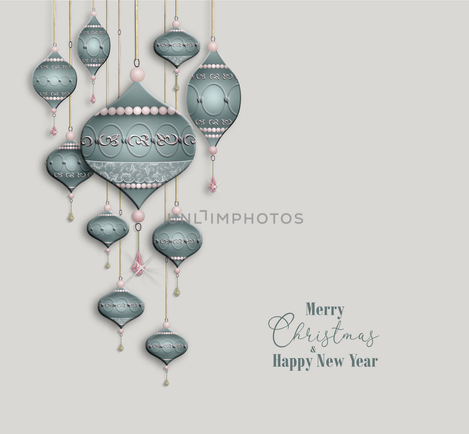 Christmas illustration of Christmas baubles balls on grey background by NelliPolk
