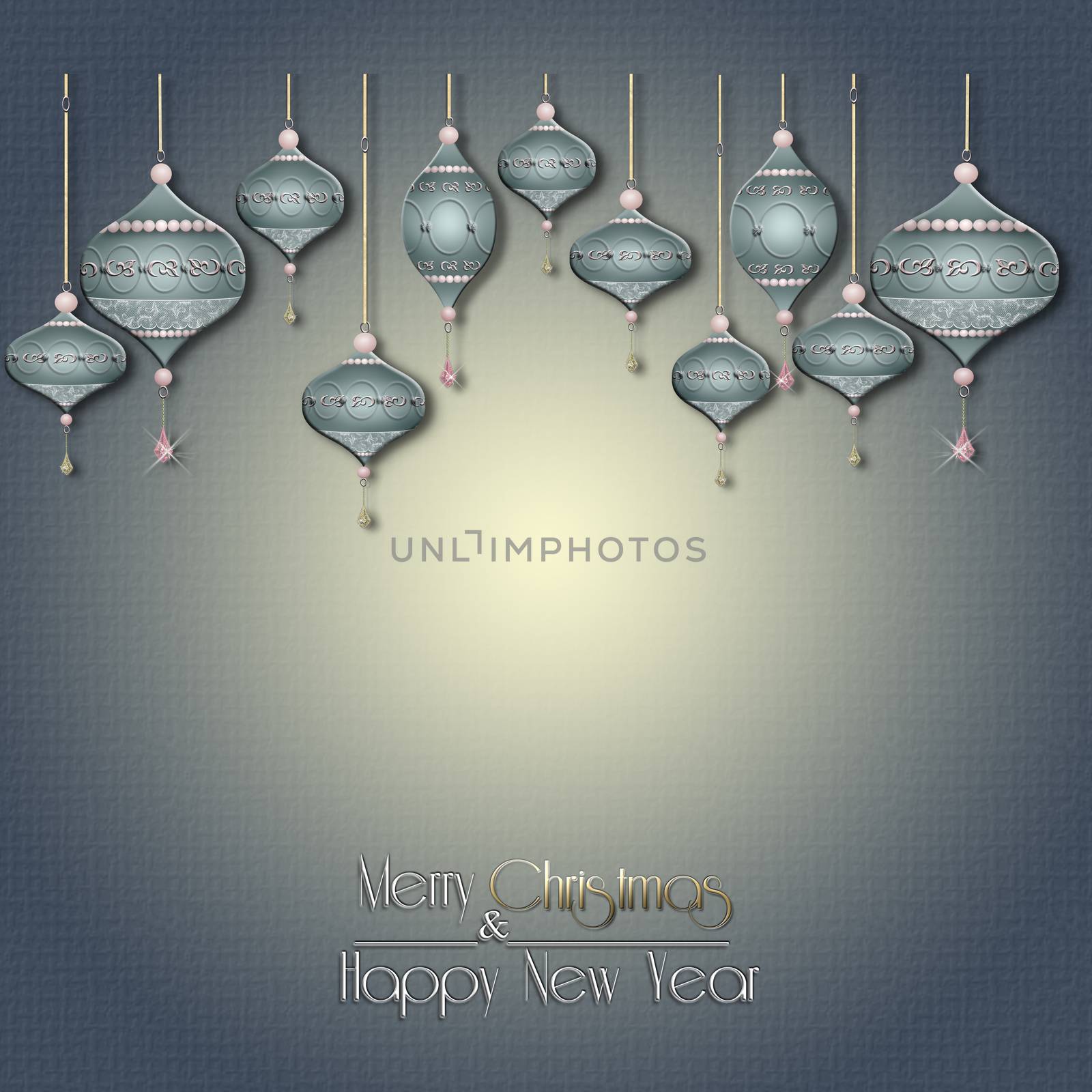 Elegant Merry Christmas and Happy New Year background with seamless wallpaper and glossy baubles. by NelliPolk