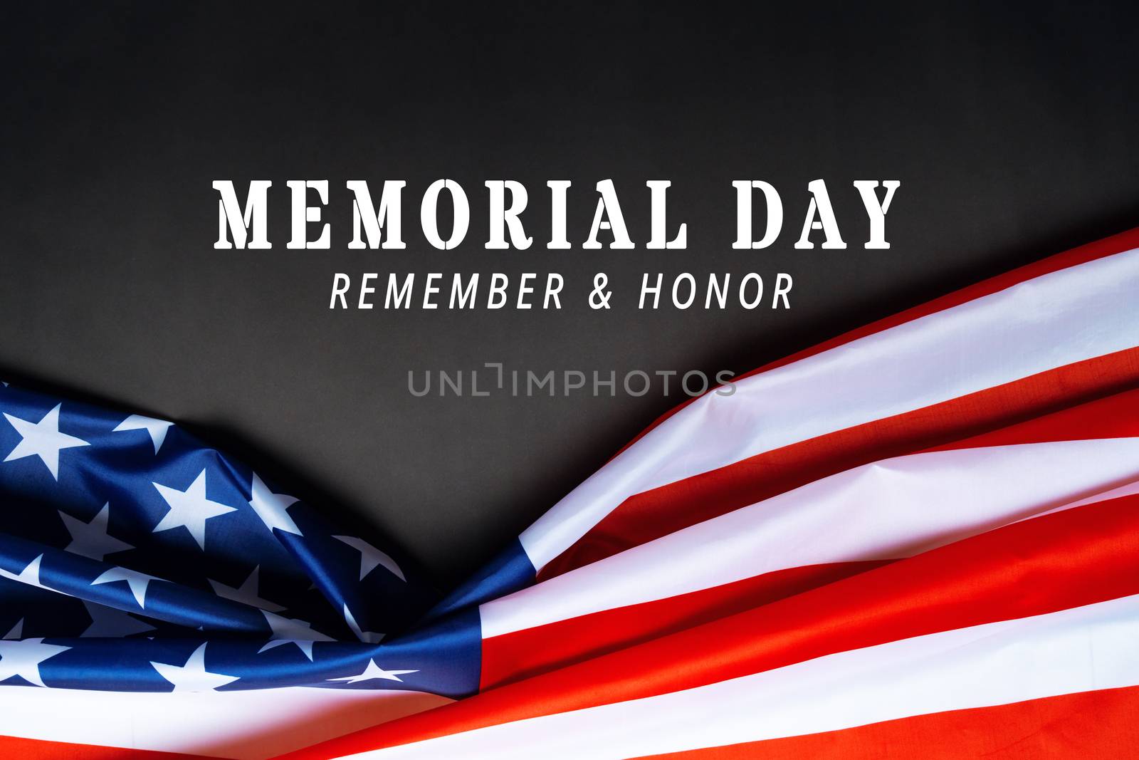 USA Memorial day and Independence day concept, United States of America flag on black background