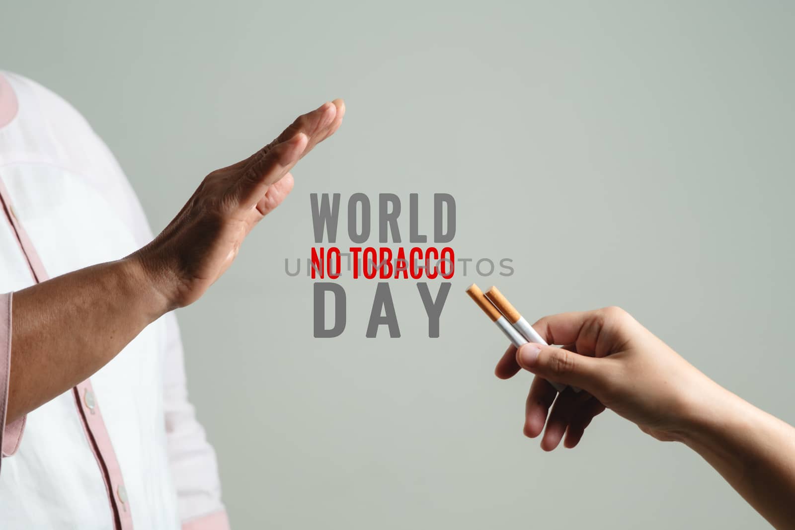 Quit smoking, no tobacco day, mother hands gesture reject propos by psodaz