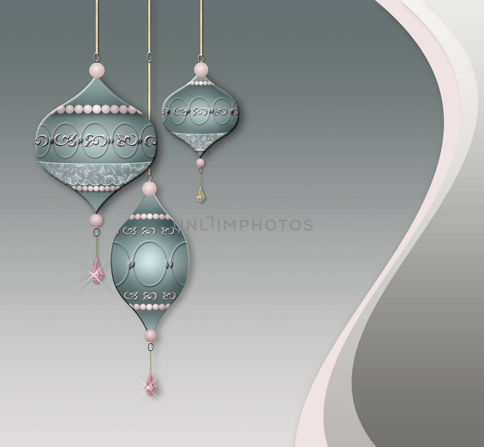 Luxury Xmas jewelry baubles balls for card, invitation, header print and web design on pastel background. 3D illustration