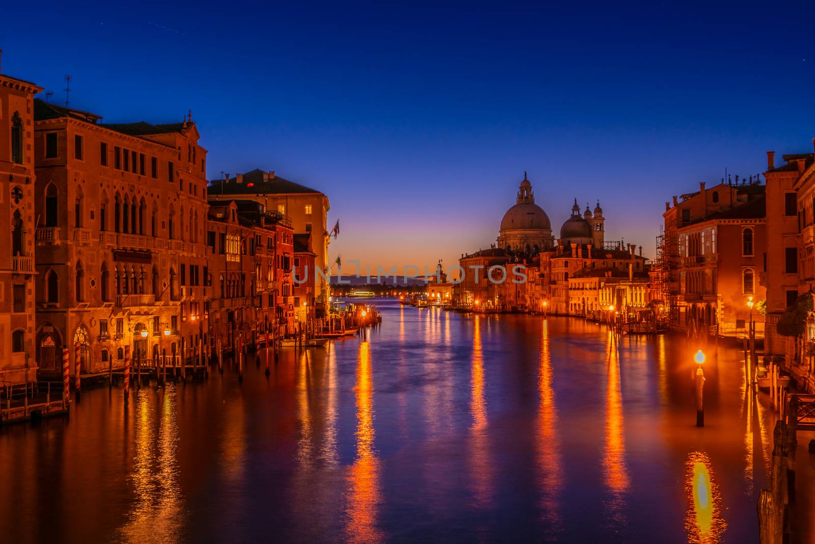 Santa Maria della Salute in Venice at the Canal Grande night shot