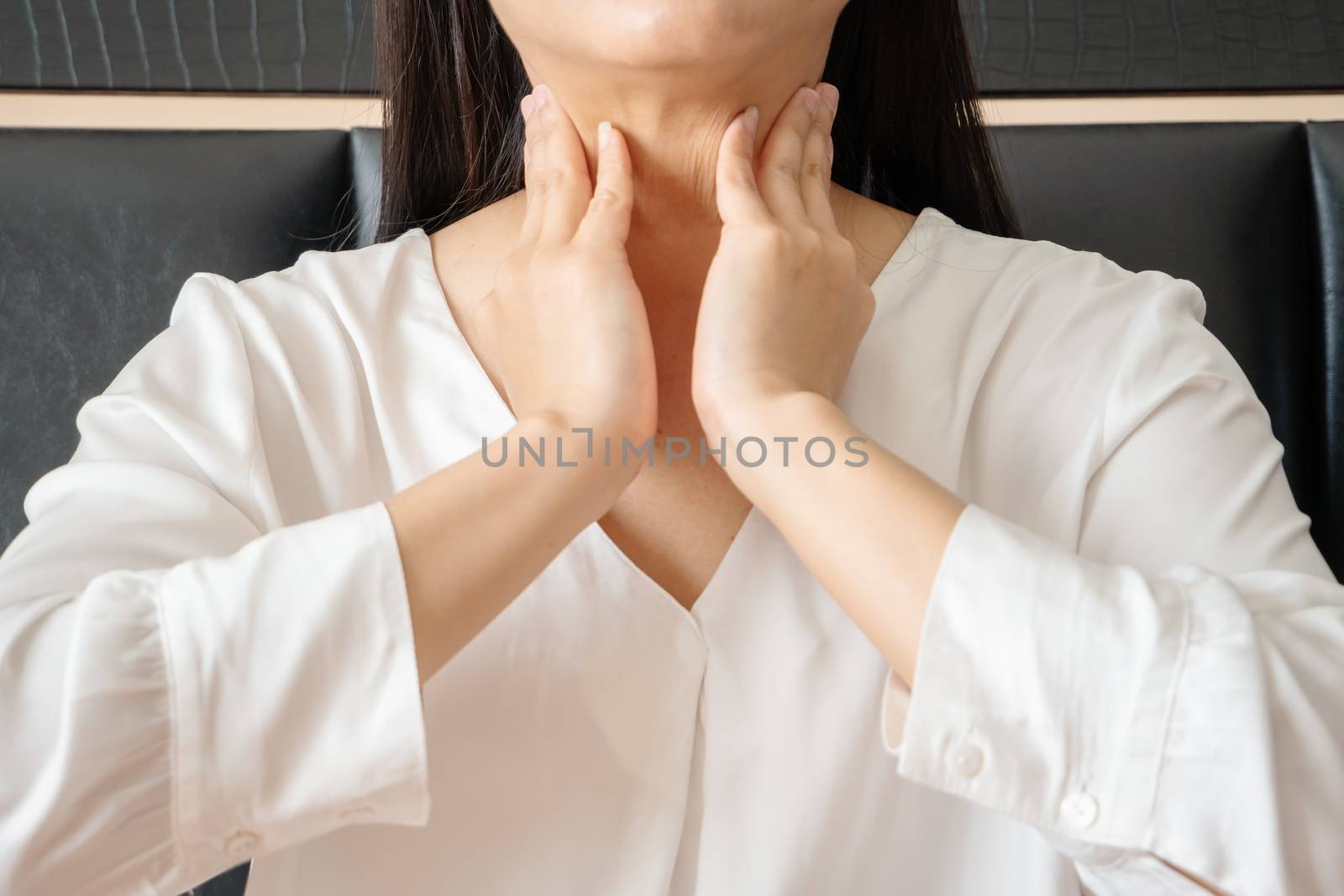 neck shoulder injury painful women suffer from working healthcare and medicine recovery concept