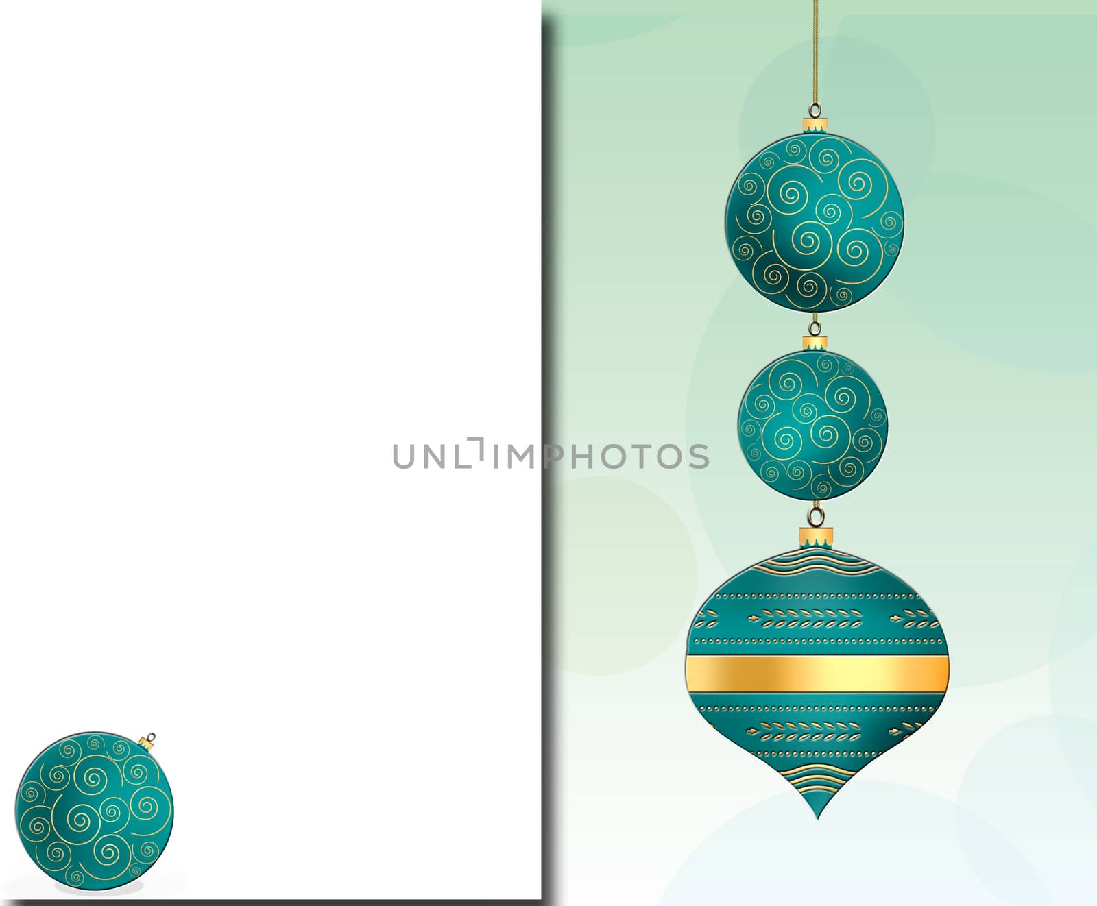 Elegant Christmas background with hanging turquoise blue balls by NelliPolk
