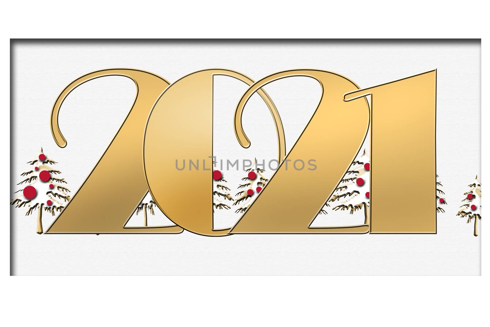 2021, Classy 2021 Happy New Year background. Golden white design for New Year 2021 greeting cards, copy space, business card. 3D illustration