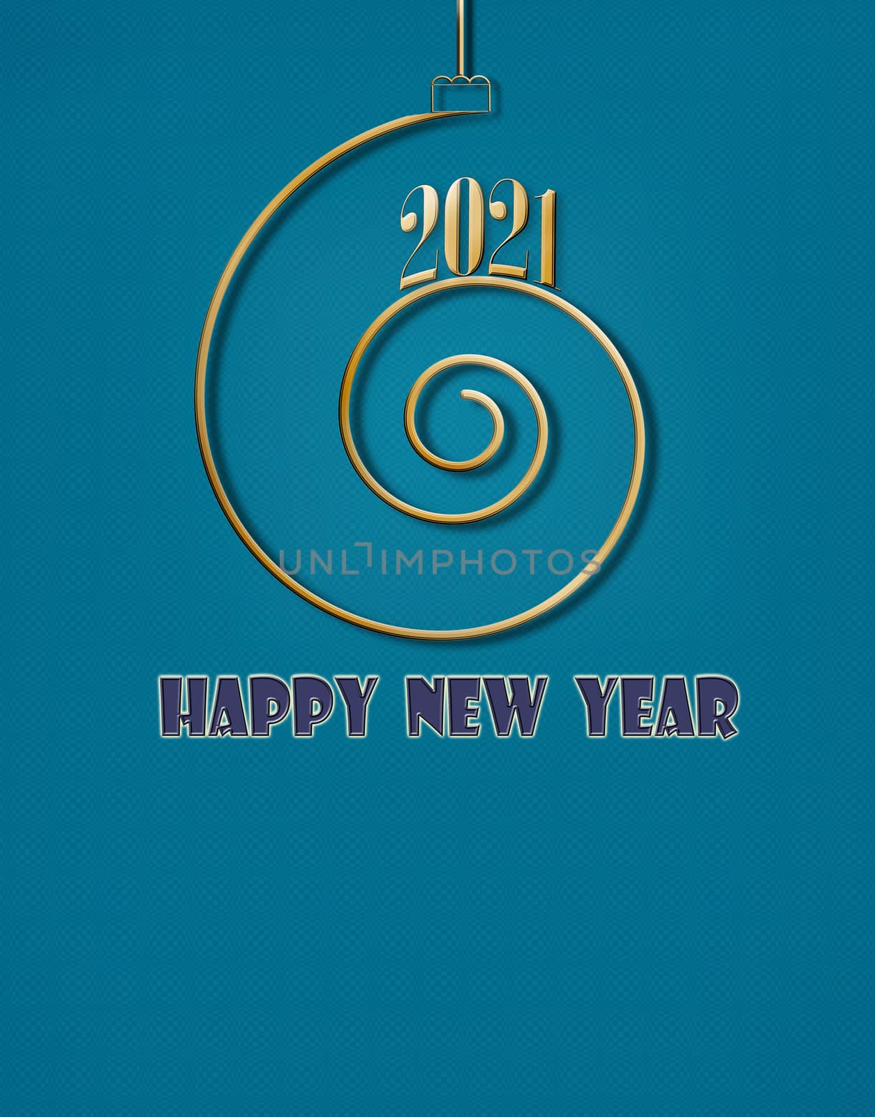 2021 Merry Christmas happy new year gold spiral shape on turquoise background by NelliPolk