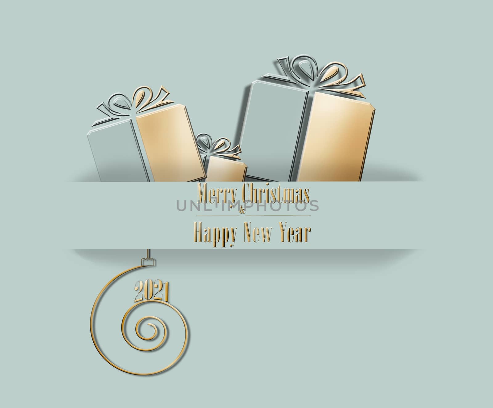 Elegant luxury 2021 Merry Christmas Happy New Year card in pastel green colour by NelliPolk