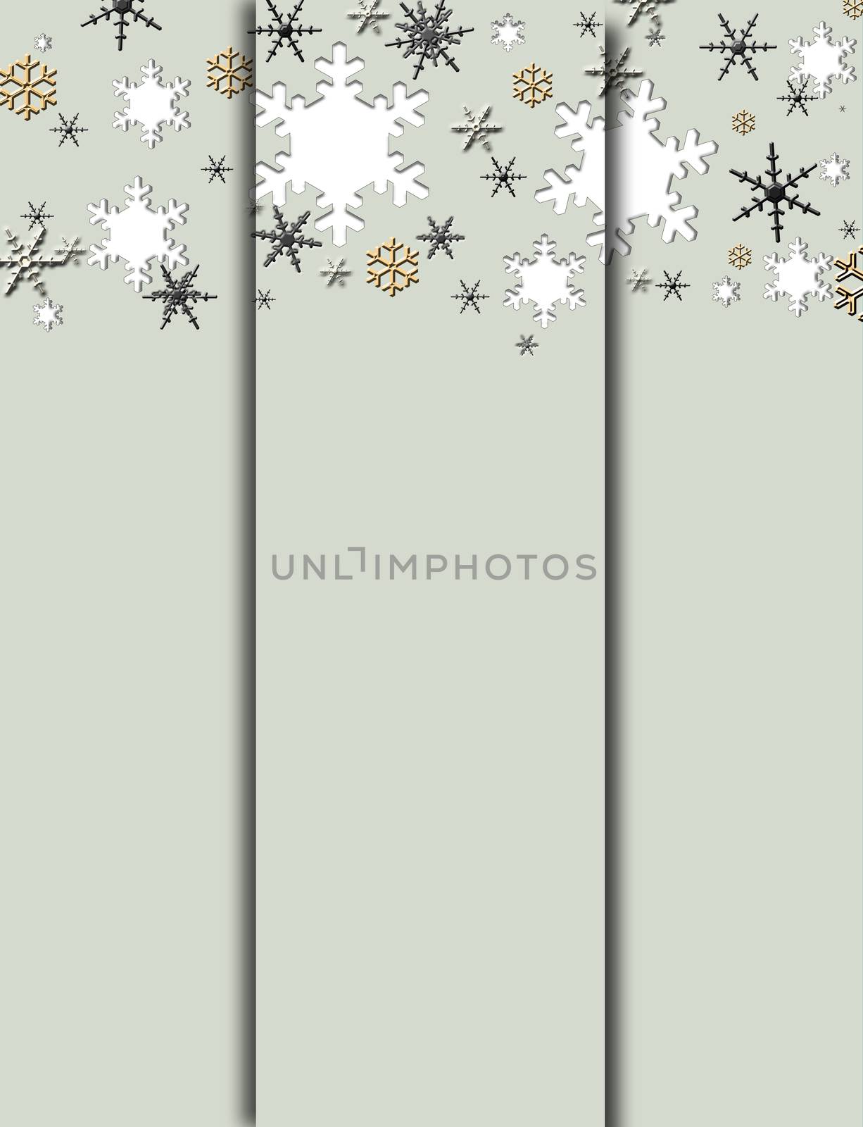 Trendy pastel green winter background with snowflakes. Elegant cards, holiday banner. Copy space. 3D illustration