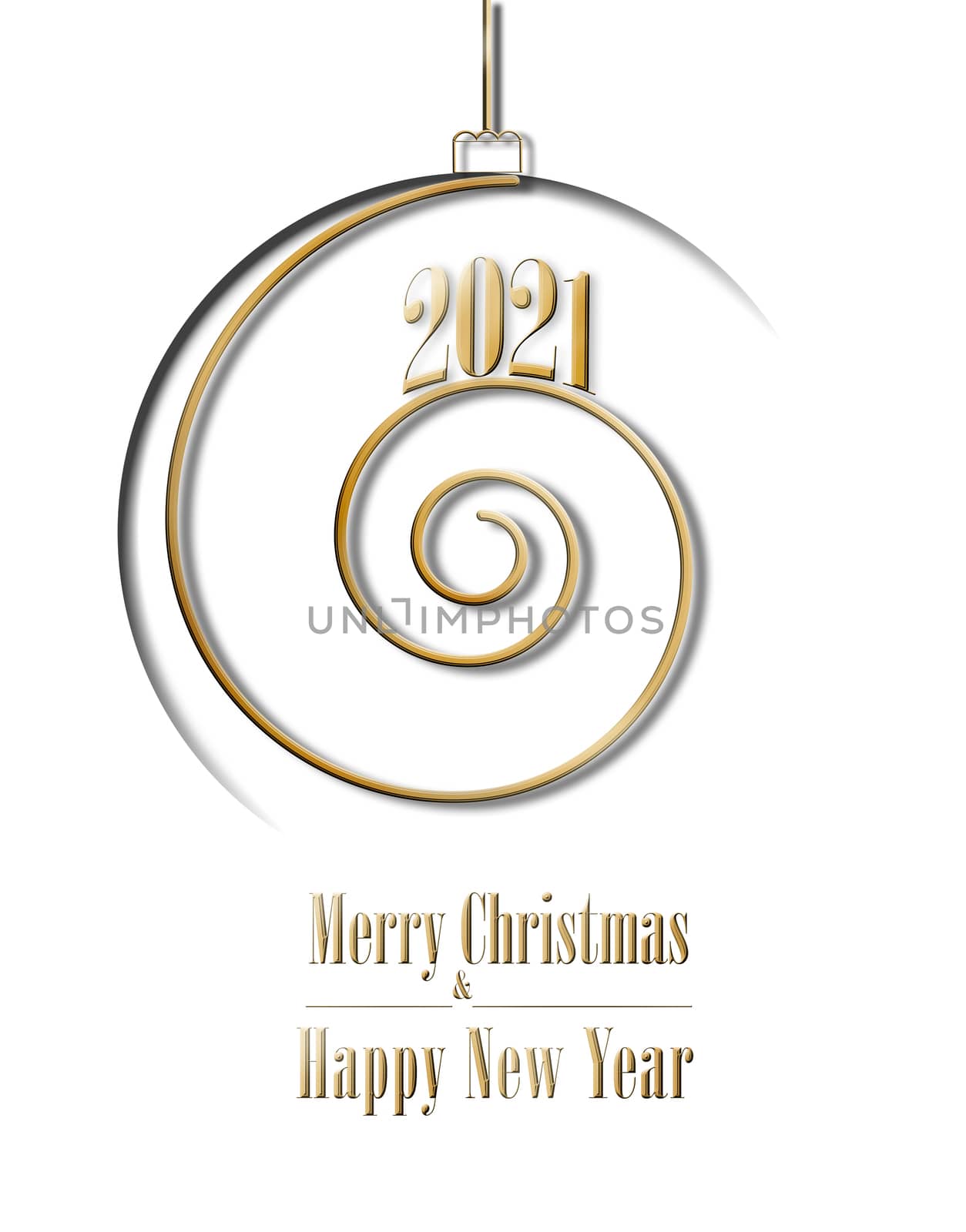 2021 Merry Christmas happy new year gold spiral shape on white background by NelliPolk