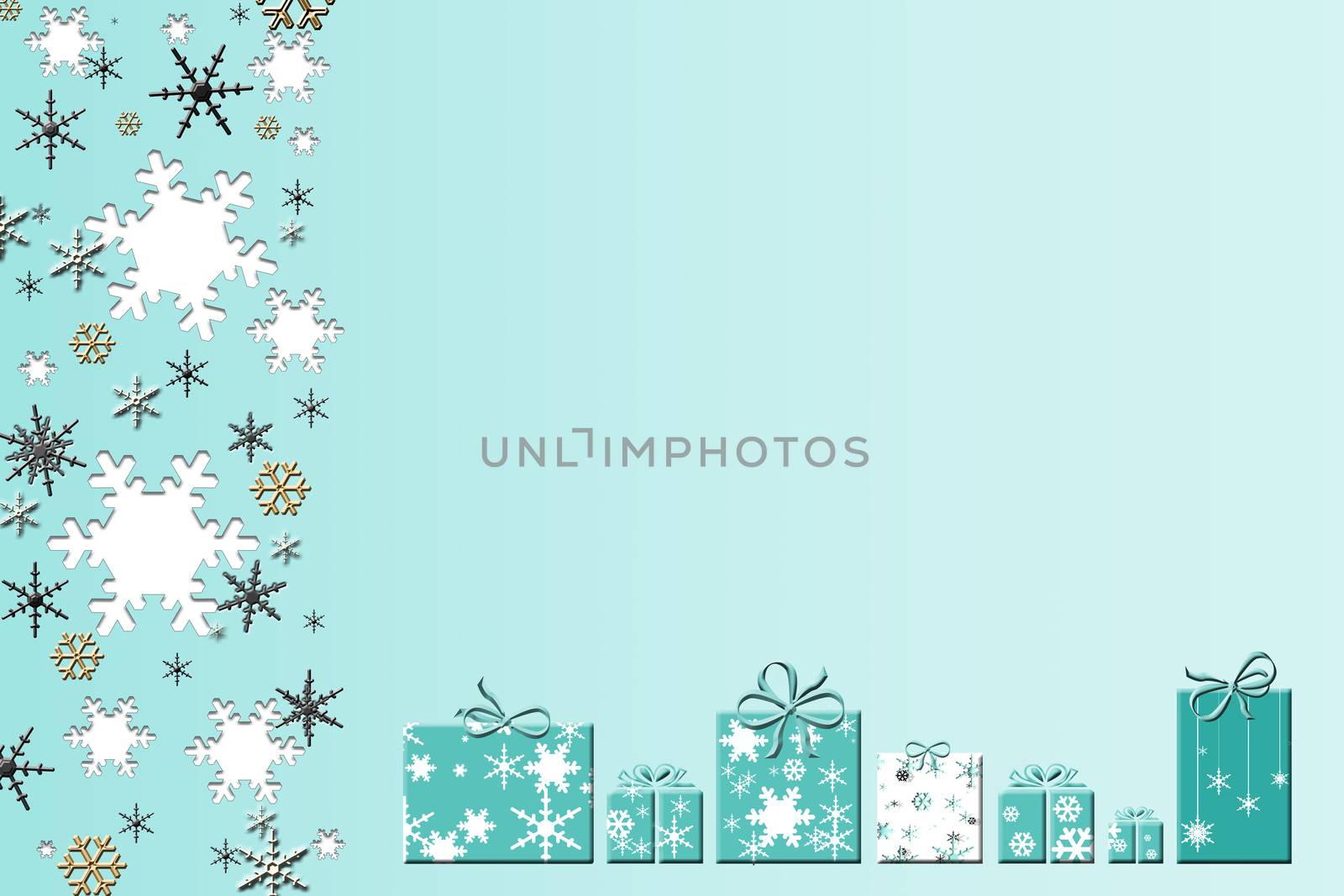 Christmas background with gifts boxes and shining silver snowflakes. by NelliPolk