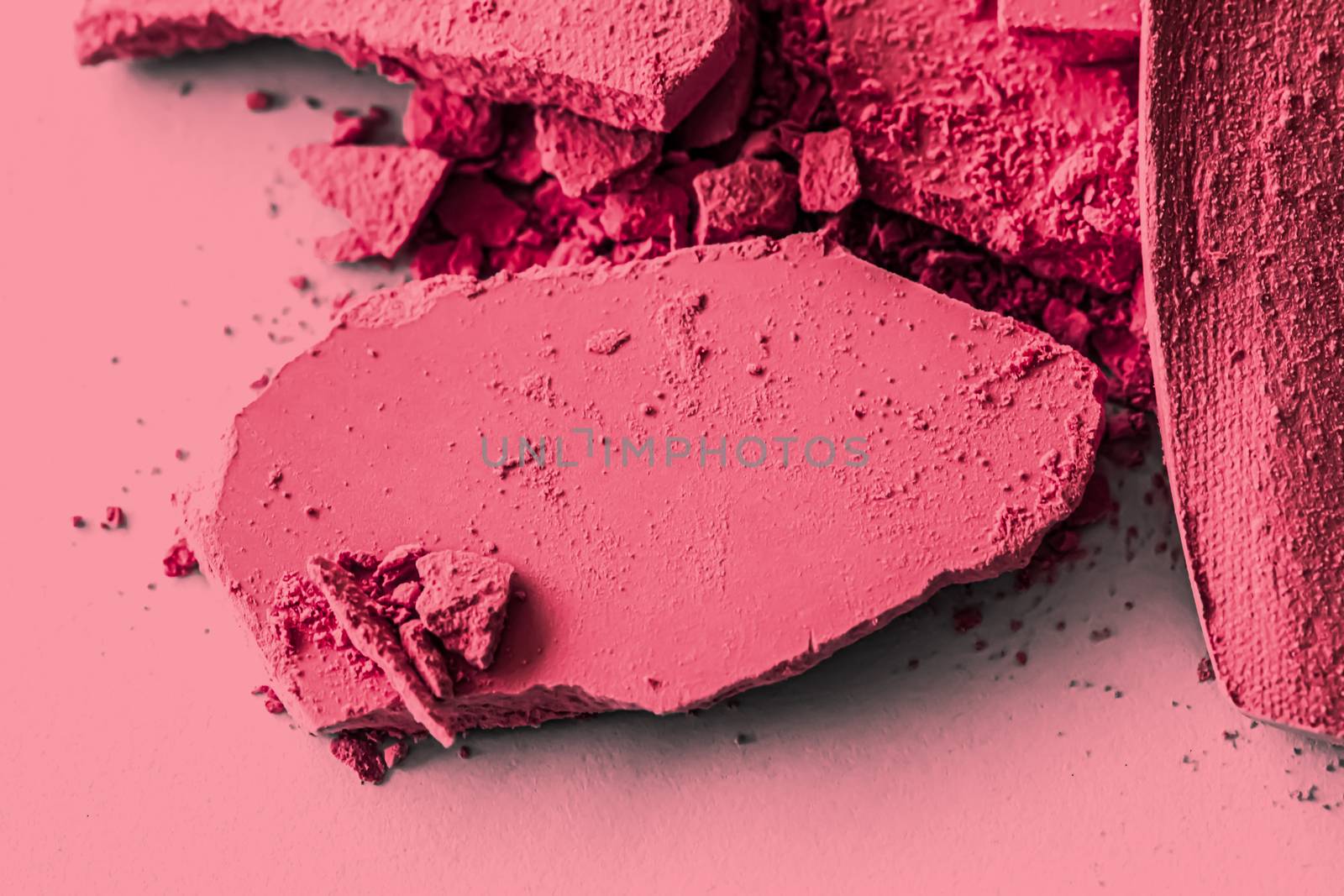 Red eye shadow powder as makeup palette closeup, crushed cosmetics and beauty texture by Anneleven