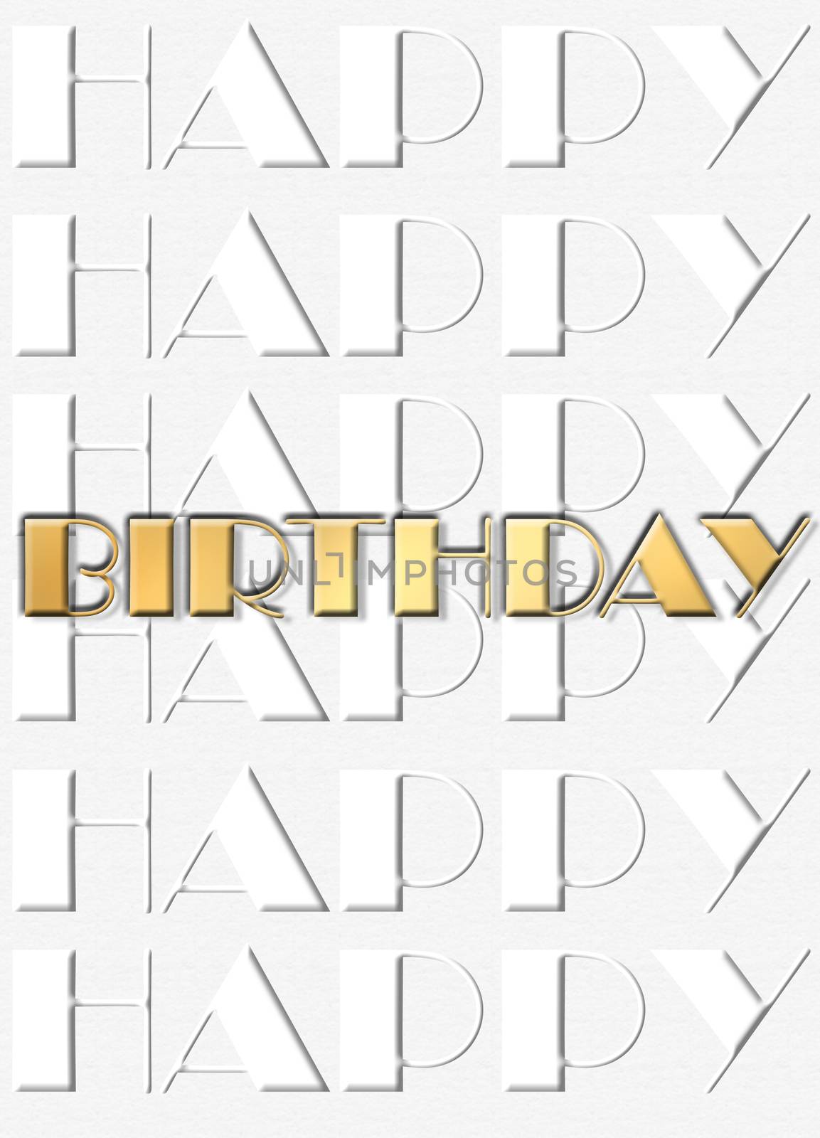 Happy birthday paper banner with gold glossy text Happy Birthday on white background. Holiday card, 3D illustration.