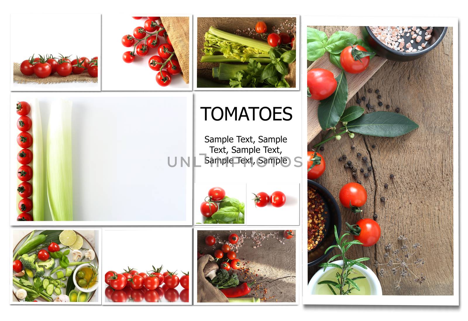 Collage of delicious ripe tomatoes. Mock up, poster, banner, healthy eating concept