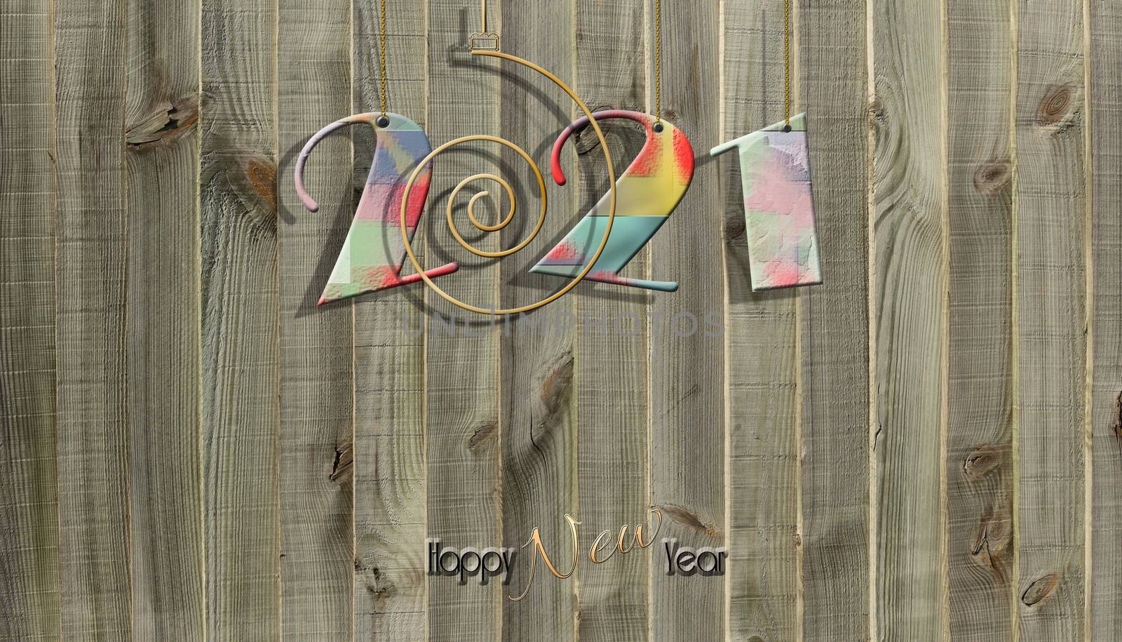 2021 New Year design over wooden background by NelliPolk