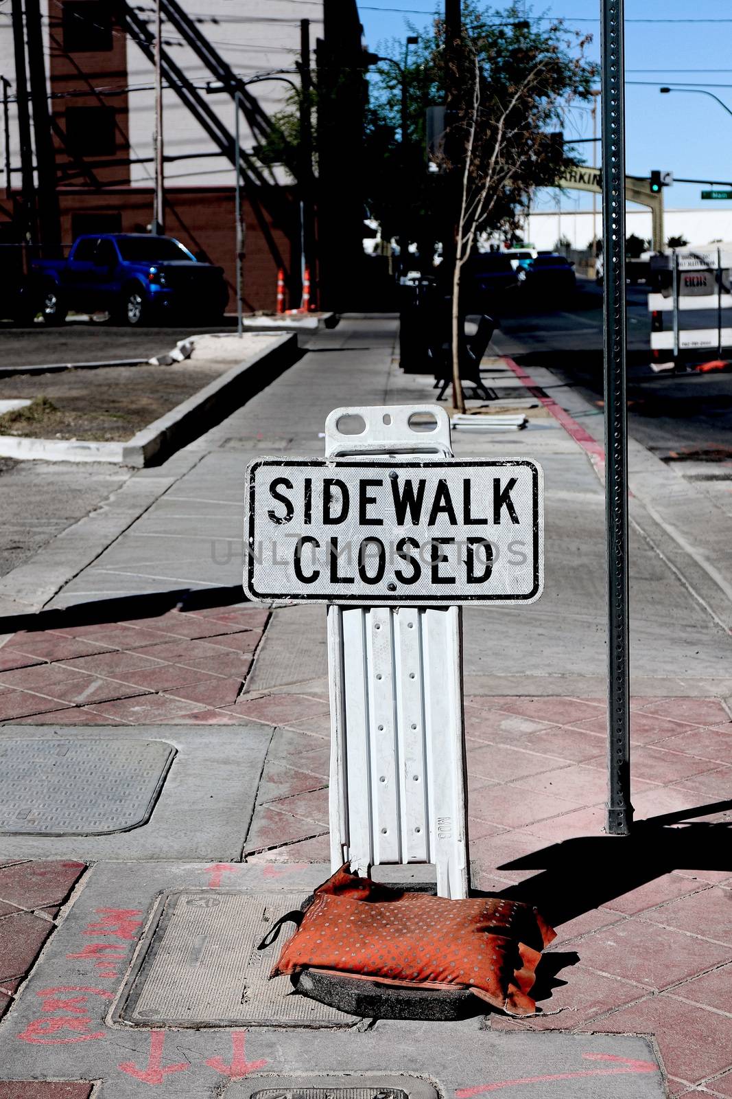 Sidewalk closed sign board.closing a sidewalk by USA-TARO