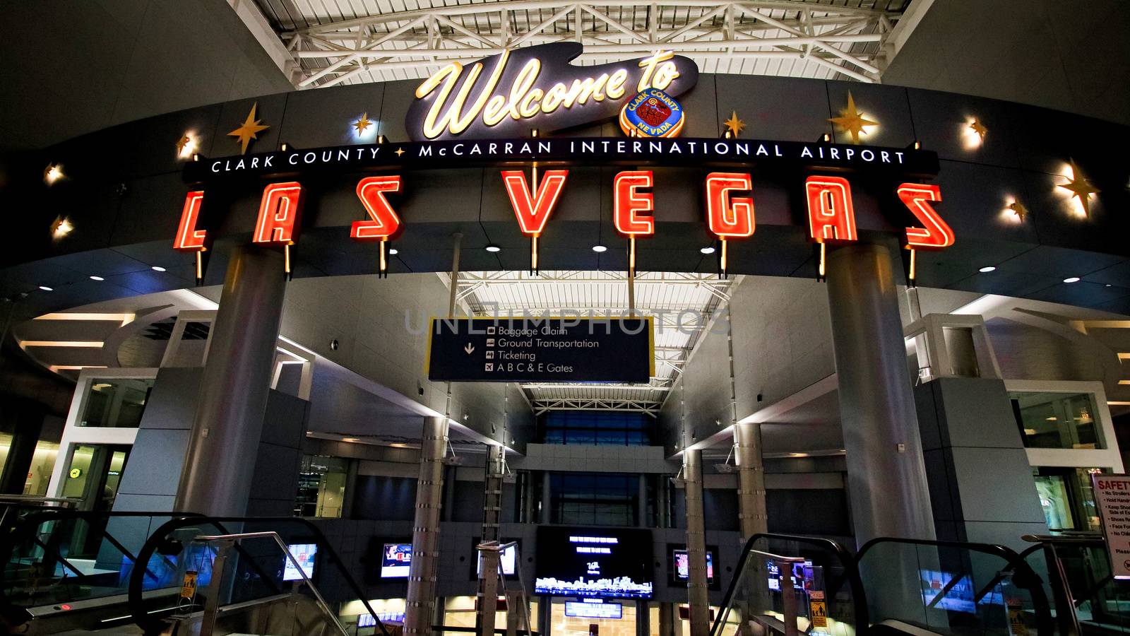 LAS VEGAS, NV/USA - 07 OCT 2017 - Interior of Terminal D at McCarran International Airport (LAS), located south of the Las Vegas strip, is the main airport in Nevada.