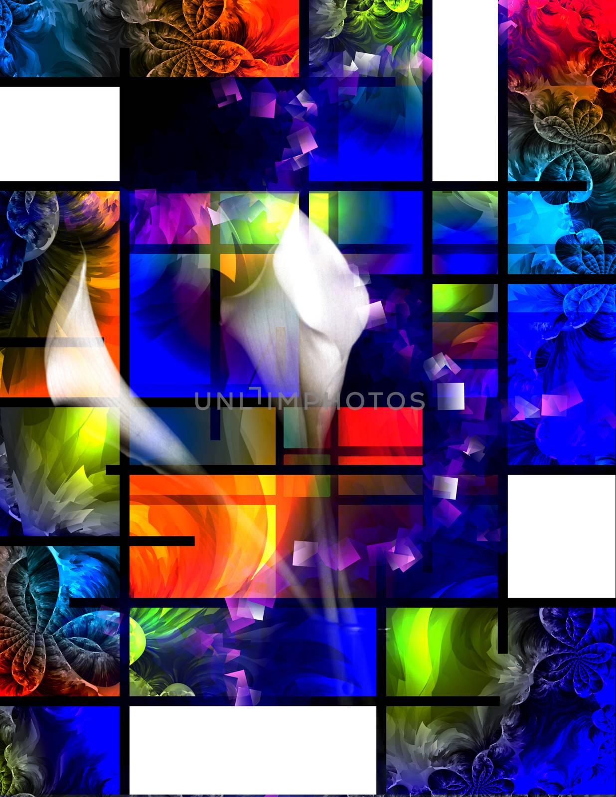 Vivid abstract and flowers. 3D rendering