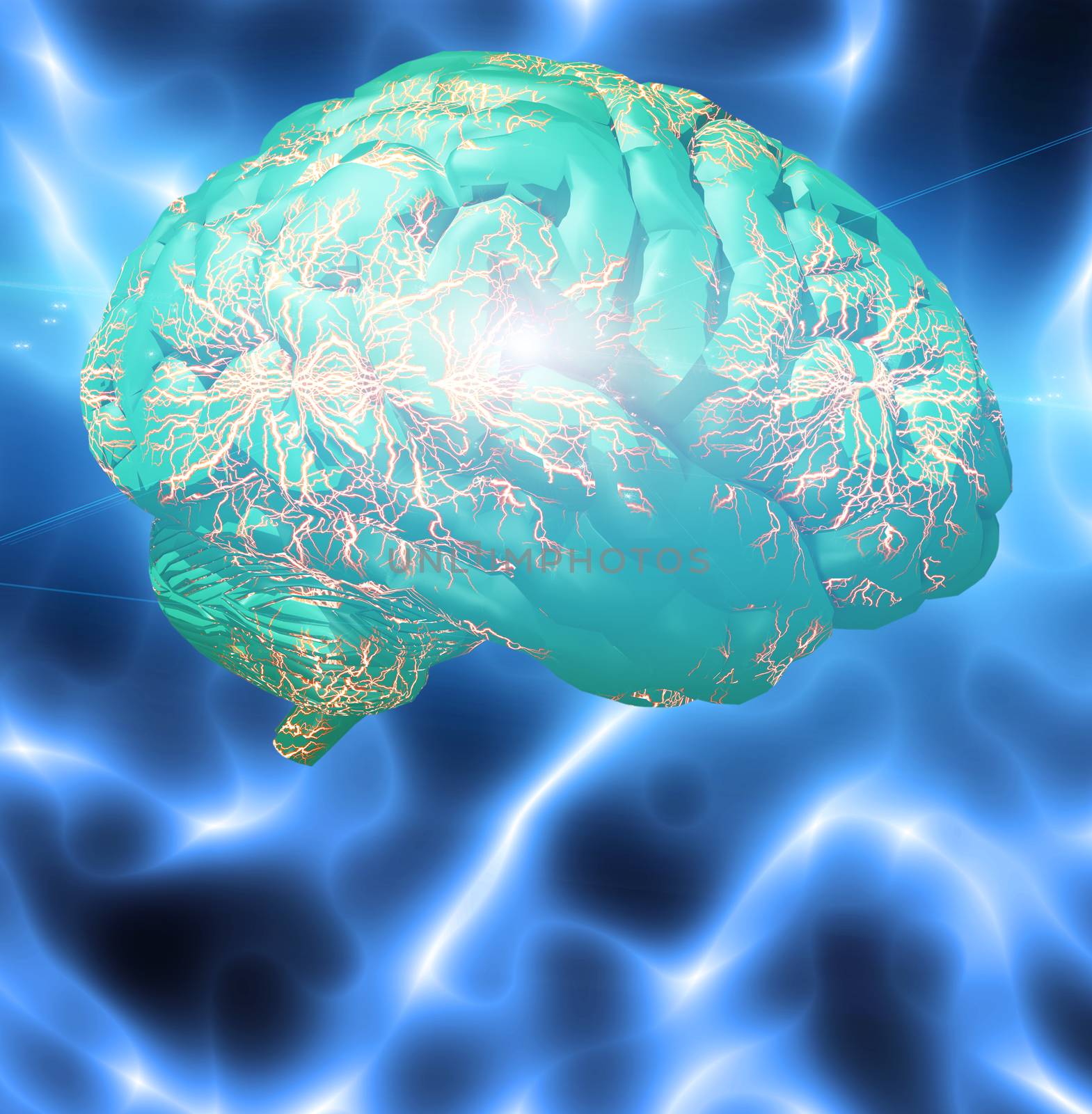 Electrical discharges in the brain. 3D rendering