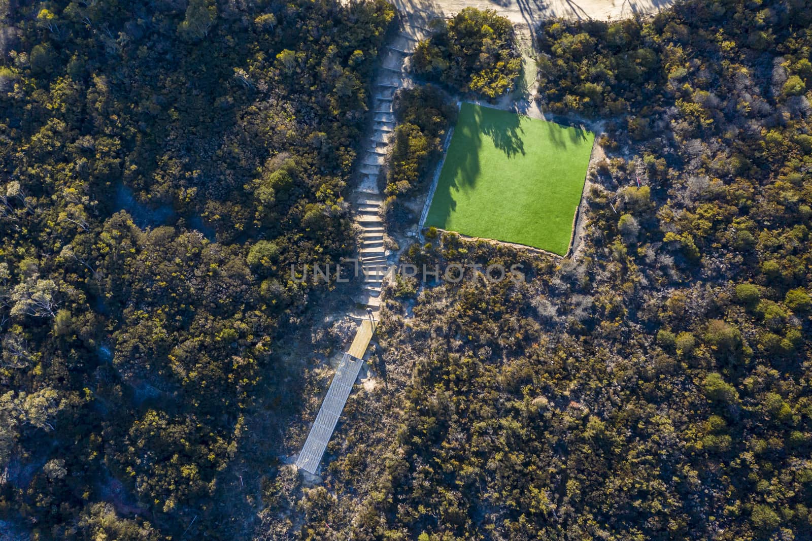 Aerial view of a Hang Glider launch pad in The Blue Mountains in New South Wales in Australia