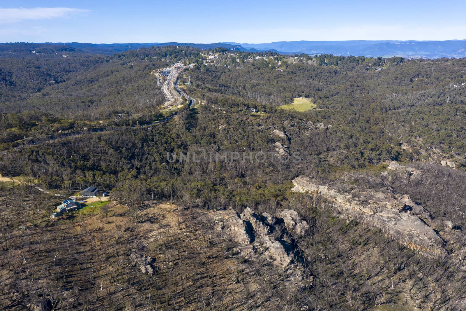 Aerial view of the Great Western Highway in The Blue Mountains by WittkePhotos