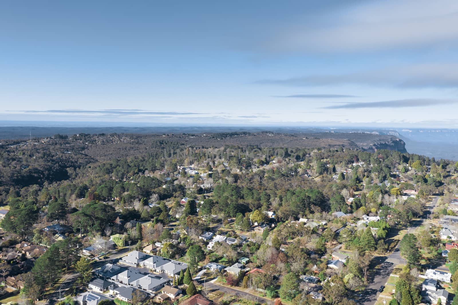 Aerial view of Wentworth Falls in The Blue Mountains in Australia