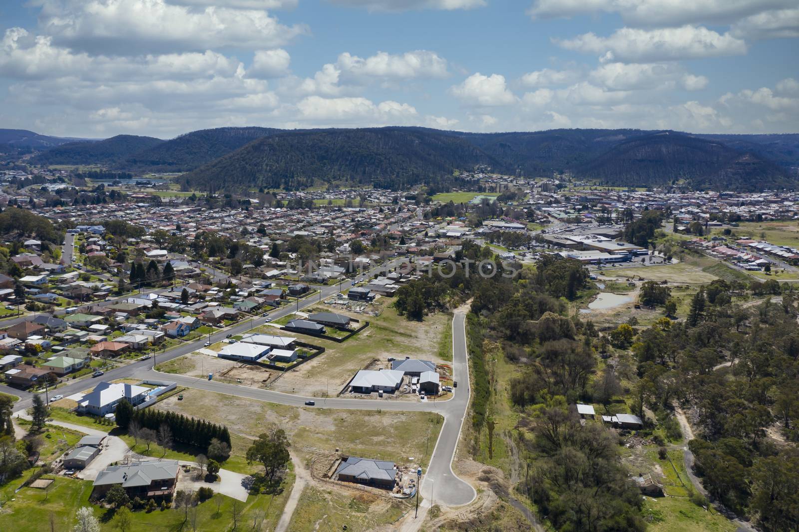 The township of Lithgow nestled in a valley in the Central Tablelands of New South Wales in Australia